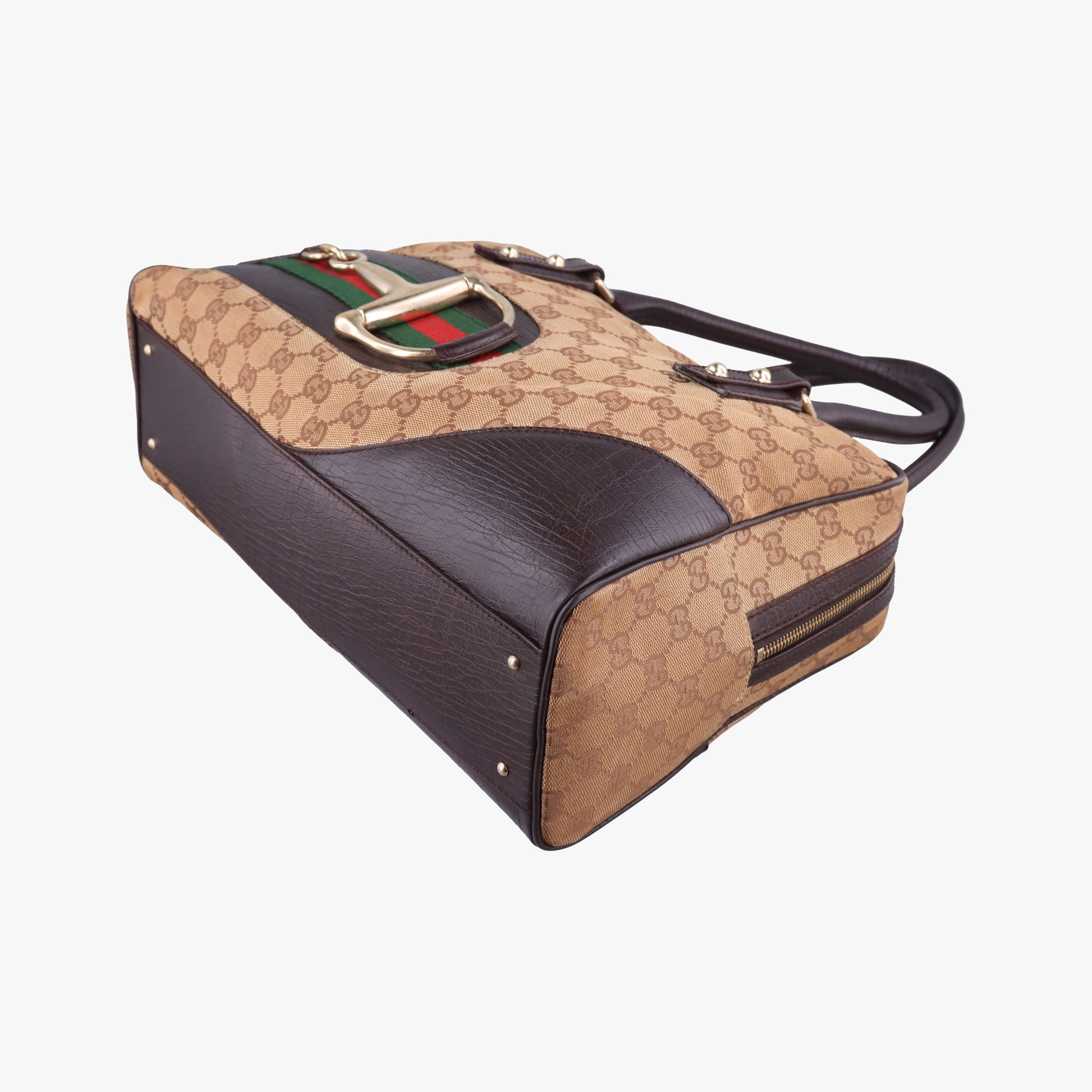 Vintage Gucci Horsebit Hasler beige×Brown canvas×leather 141503 handbag | stylenewstar