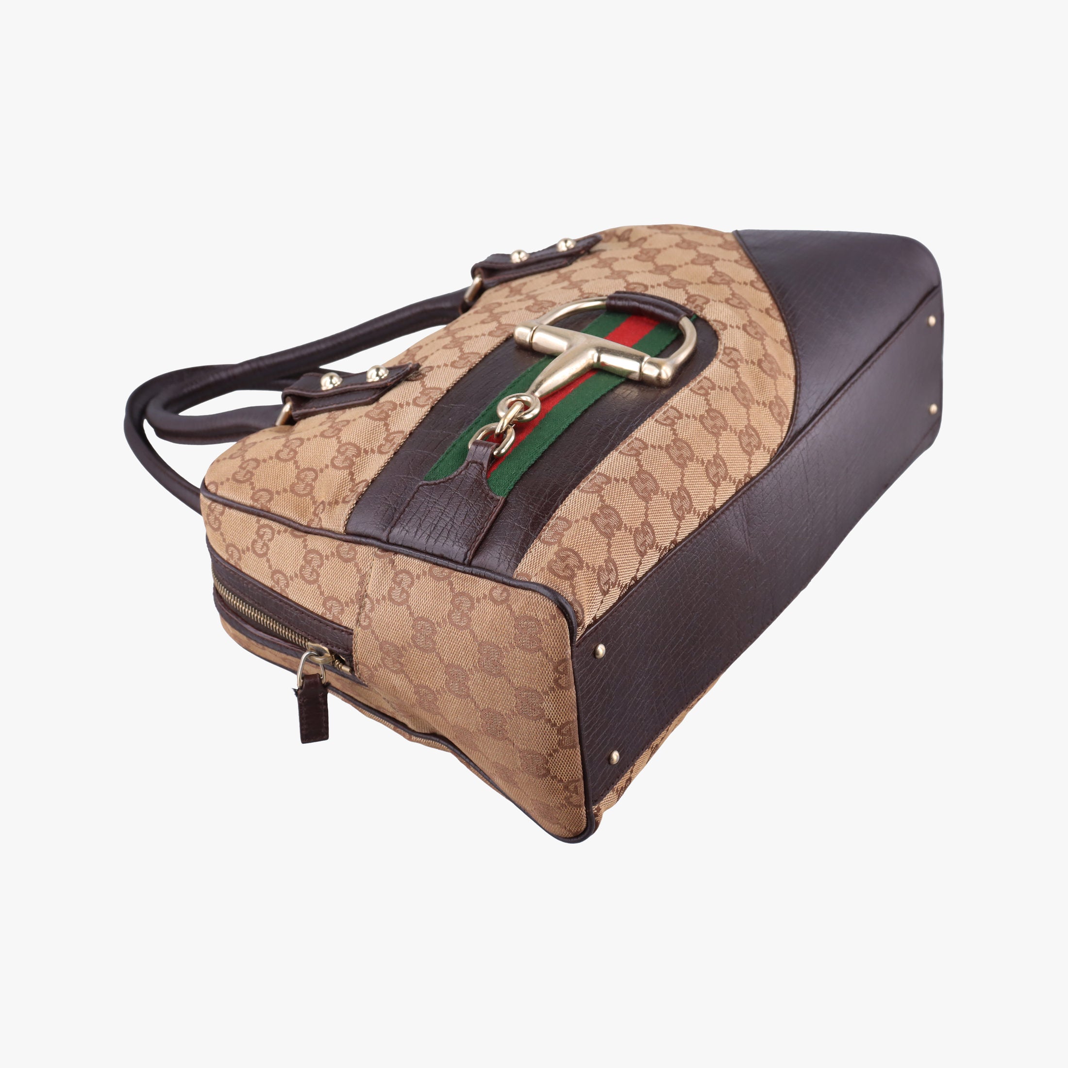 Vintage Gucci Horsebit Hasler beige×Brown canvas×leather 141503 handbag | stylenewstar