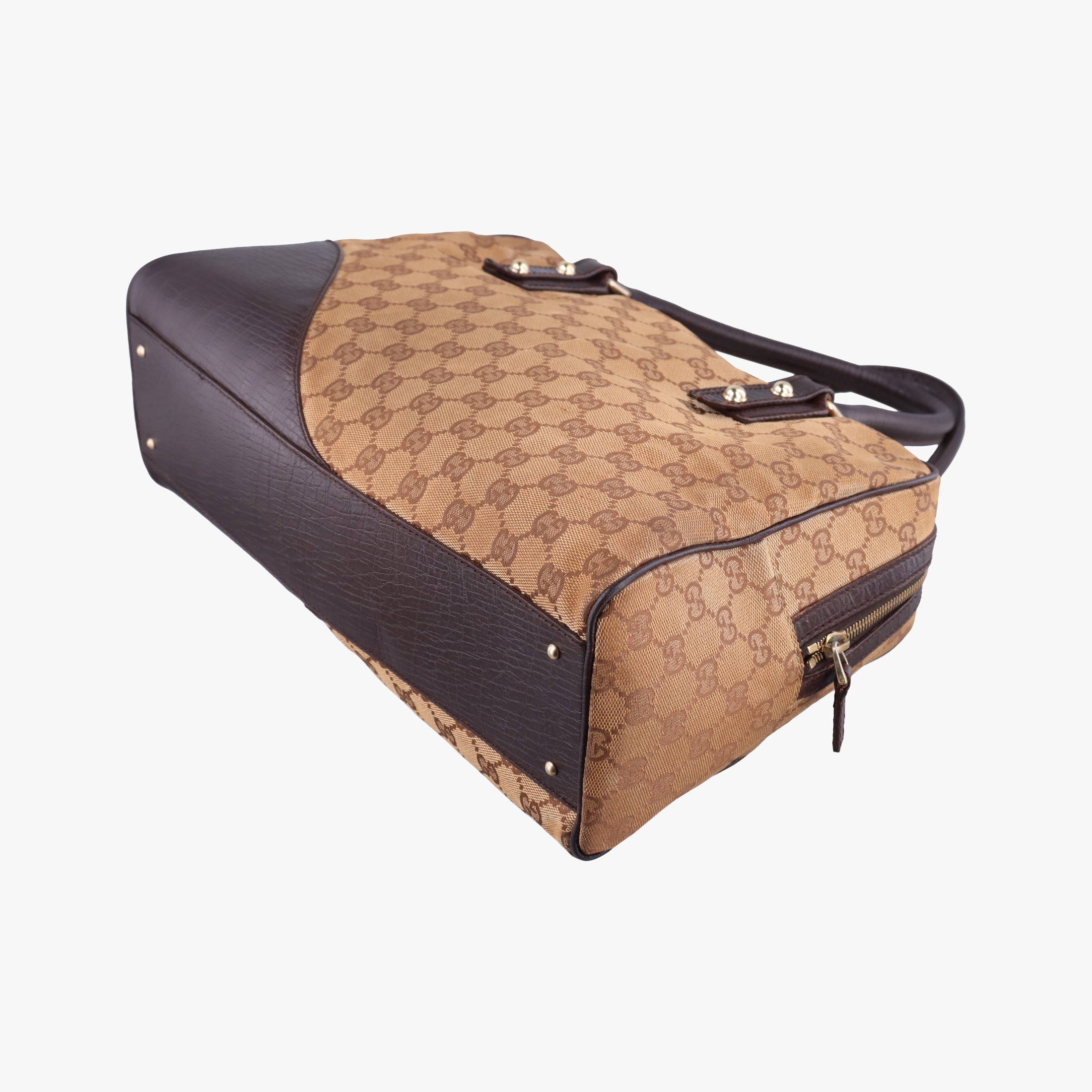 Vintage Gucci Horsebit Hasler beige×Brown canvas×leather 141503 handbag | stylenewstar