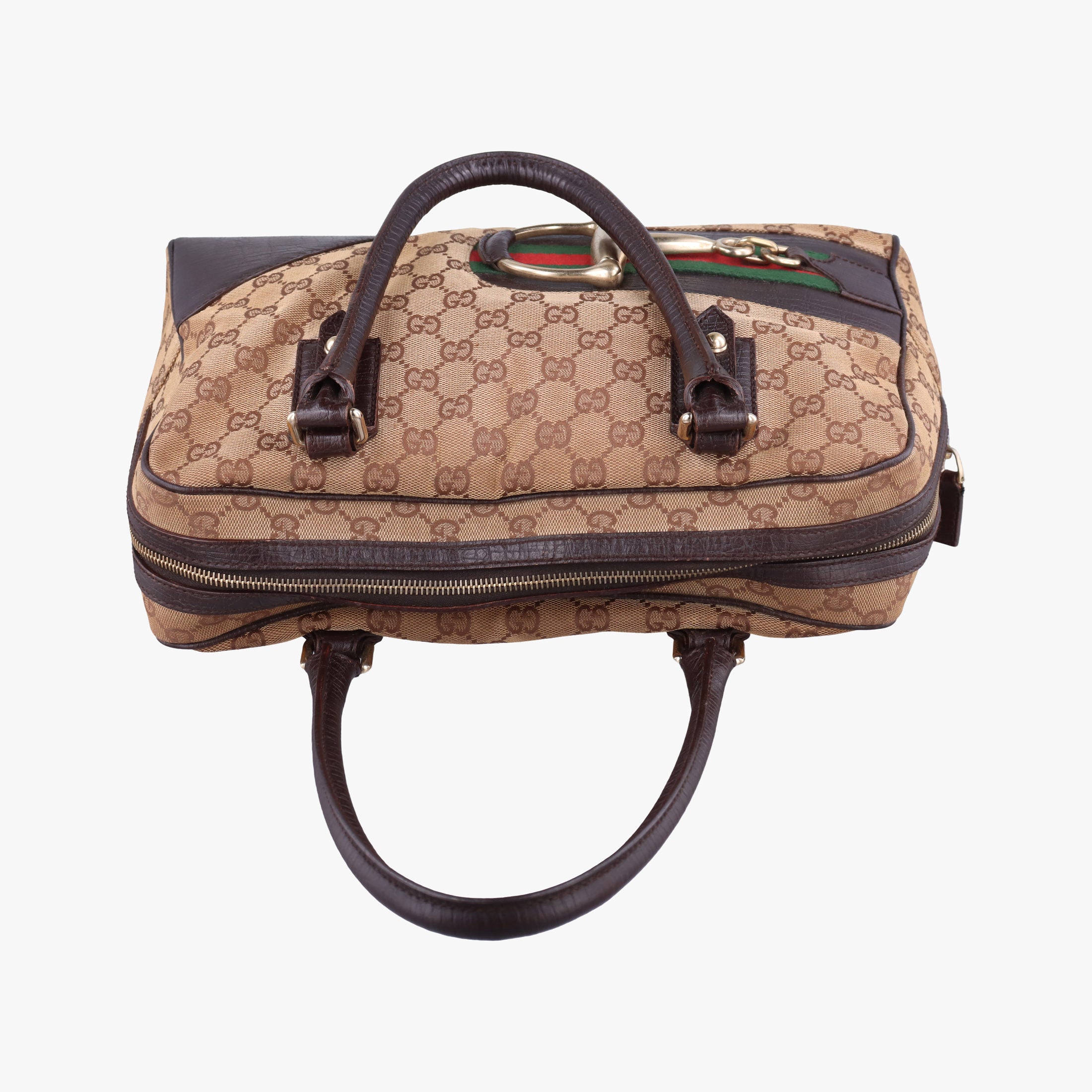 Vintage Gucci Horsebit Hasler beige×Brown canvas×leather 141503 handbag | stylenewstar