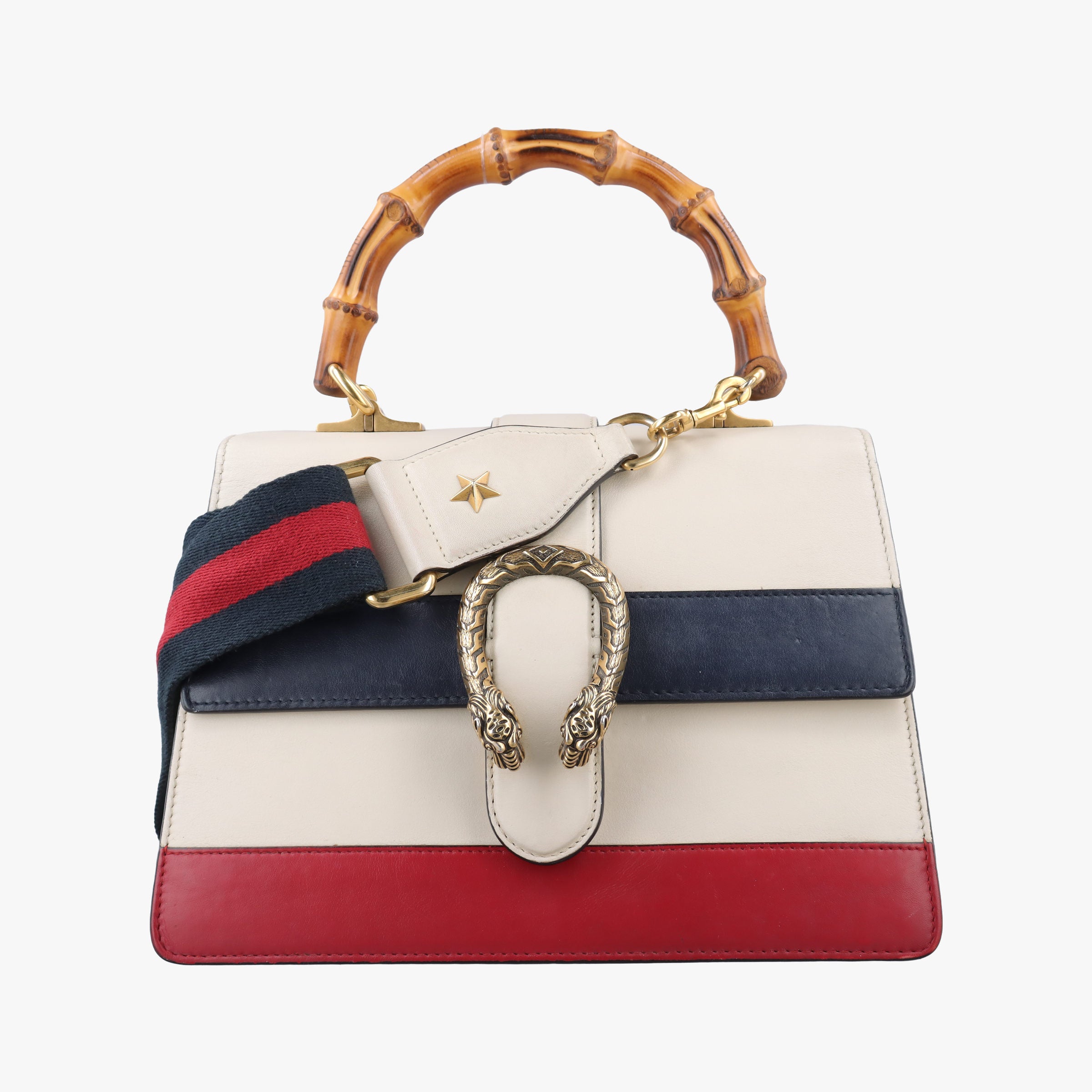 Pre-owned Gucci Dionysus bamboo White×navy×red Leather 448075 shoulderbag | stylenewstar