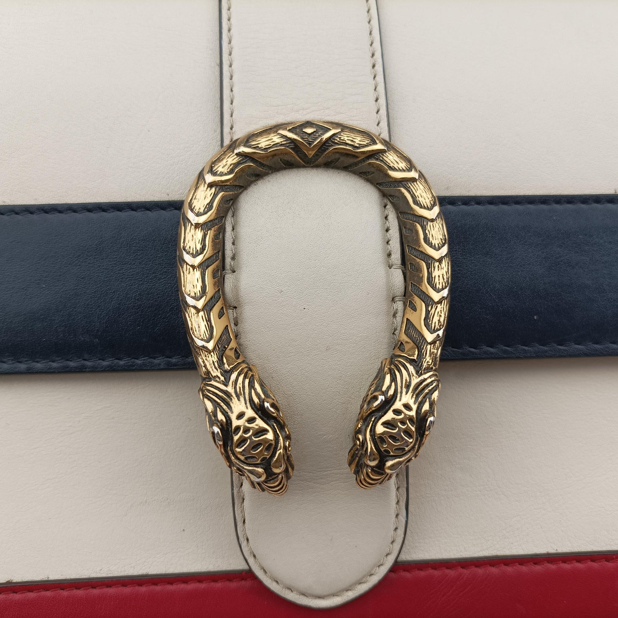 Pre-owned Gucci Dionysus bamboo White×navy×red Leather 448075 shoulderbag | stylenewstar