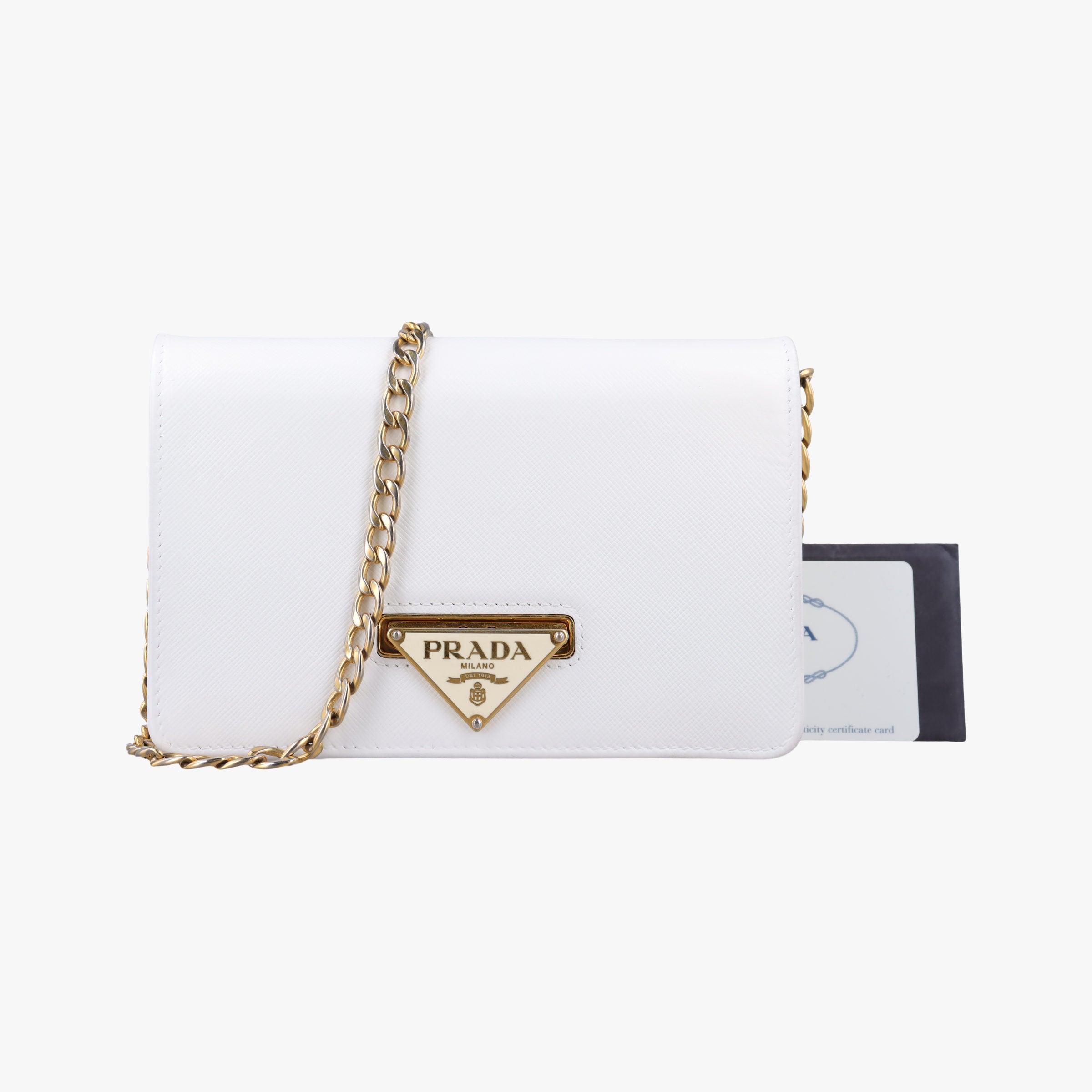 Pre-owned Prada triangle logo White SAFFIANO Leather 1BP006 shoulderbag | stylenewstar