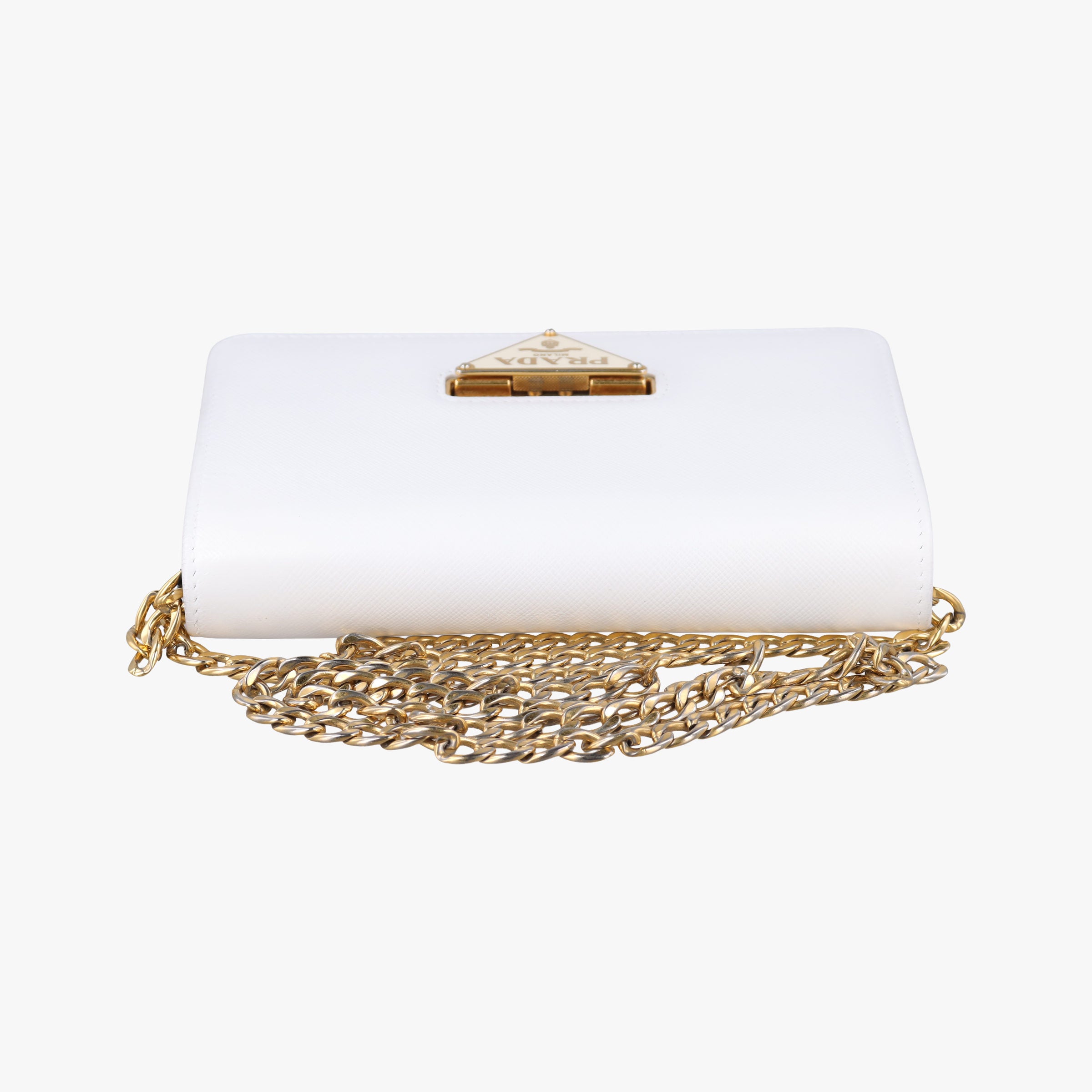 Pre-owned Prada triangle logo White SAFFIANO Leather 1BP006 shoulderbag | stylenewstar