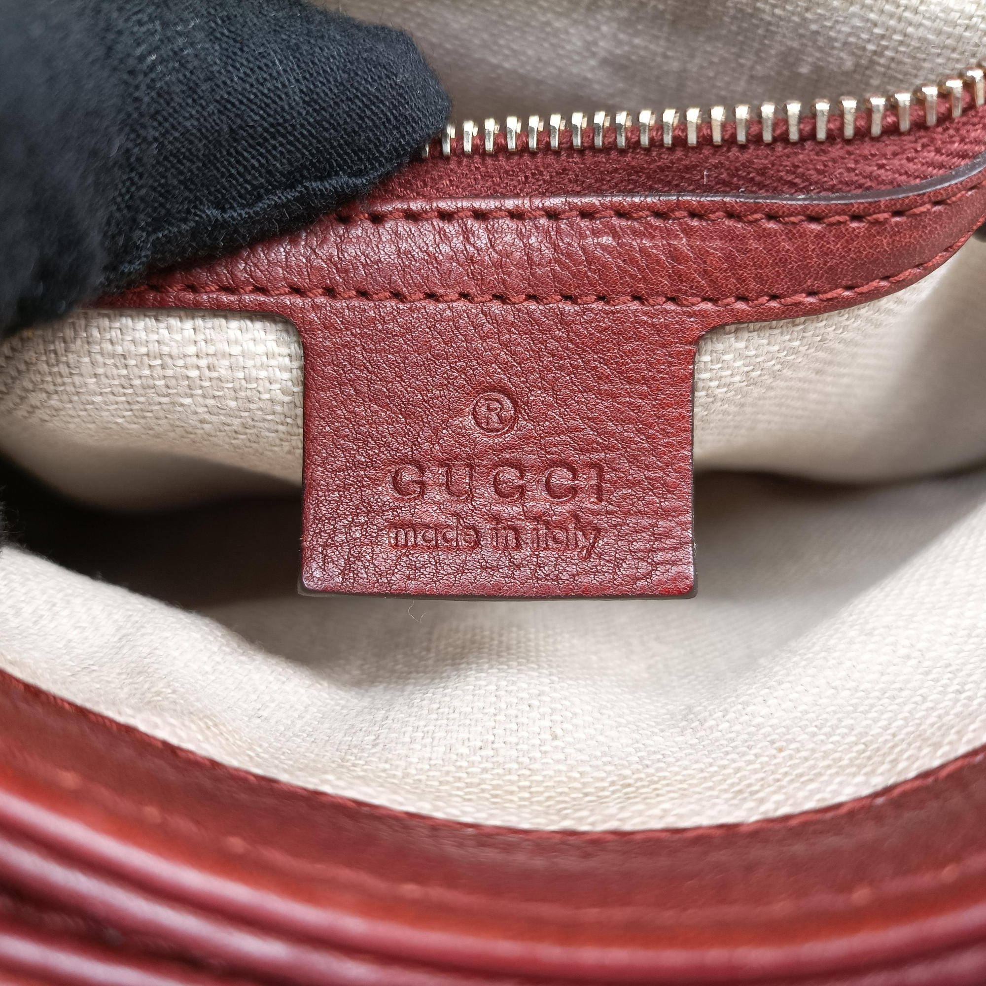 Pre-owned Gucci Marrakech Messenger burgundy Leather 257024 shoulderbag | stylenewstar