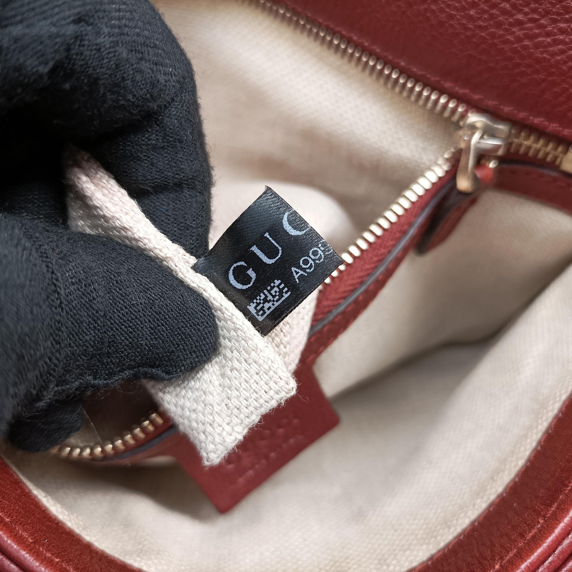 Pre-owned Gucci Marrakech Messenger burgundy Leather 257024 shoulderbag | stylenewstar