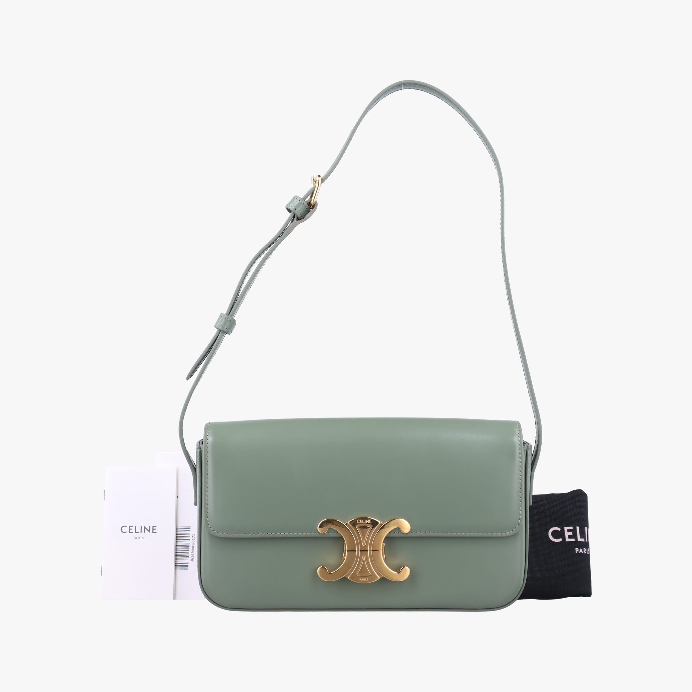 Pre-owned Celine Claude Triomphe Green Leather  shoulderbag | stylenewstar