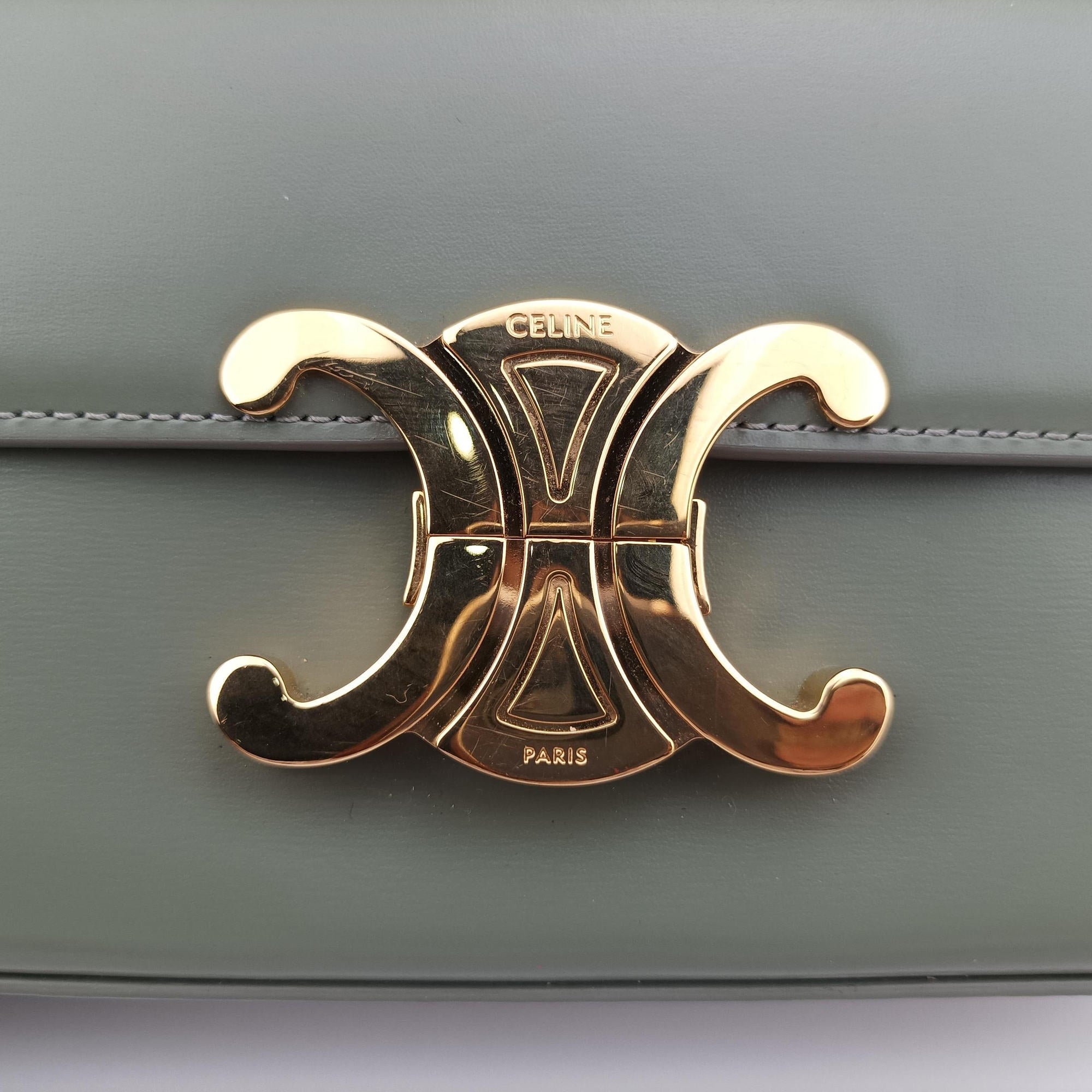Pre-owned Celine Claude Triomphe Green Leather  shoulderbag | stylenewstar
