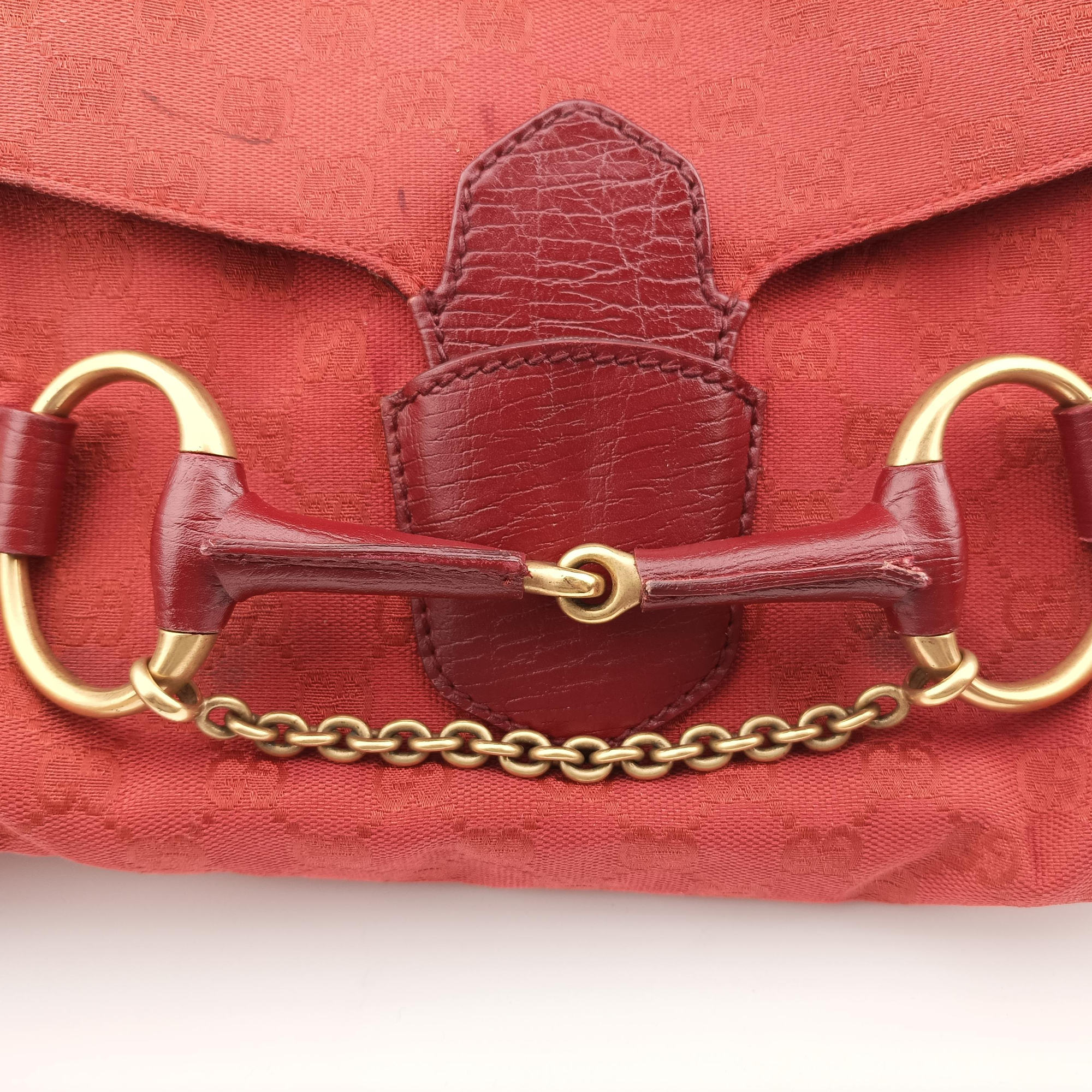 Pre-owned Gucci Horsebit Red canvas×Leather 114915 handbag | stylenewstar