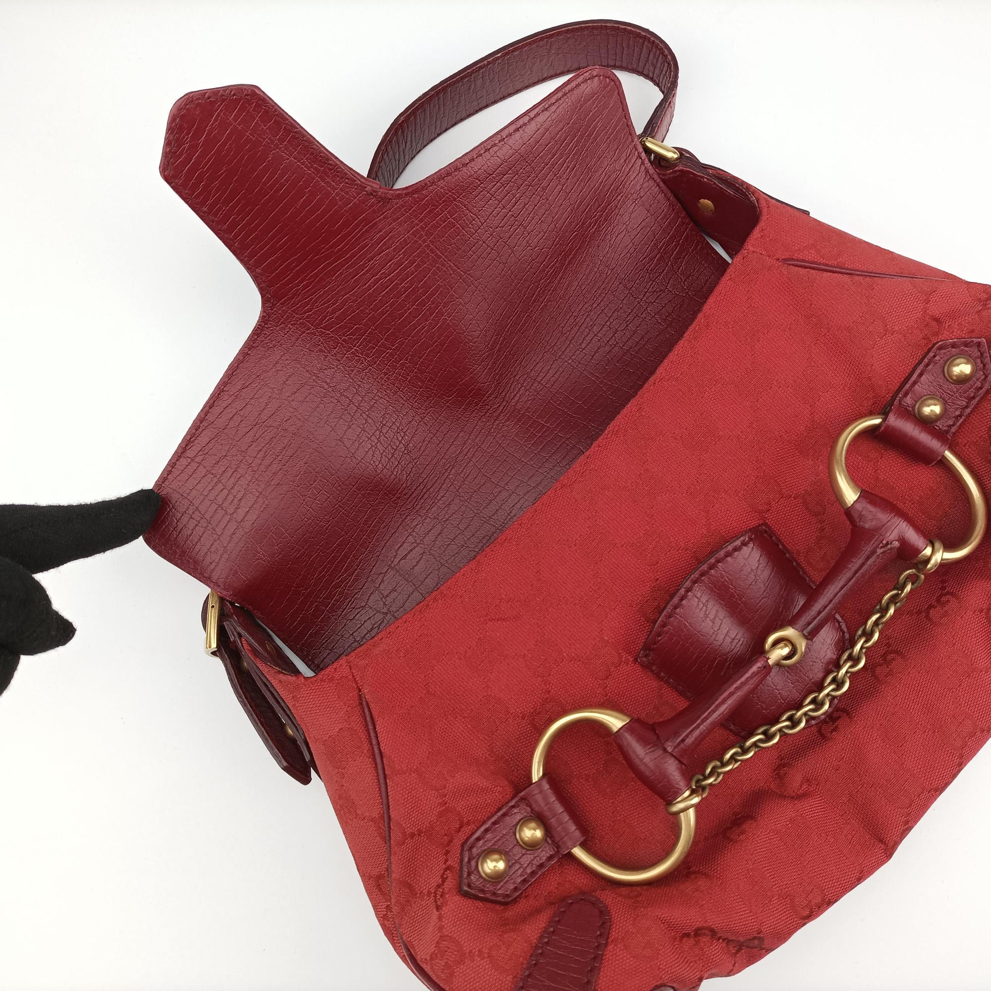 Pre-owned Gucci Horsebit Red canvas×Leather 114915 handbag | stylenewstar
