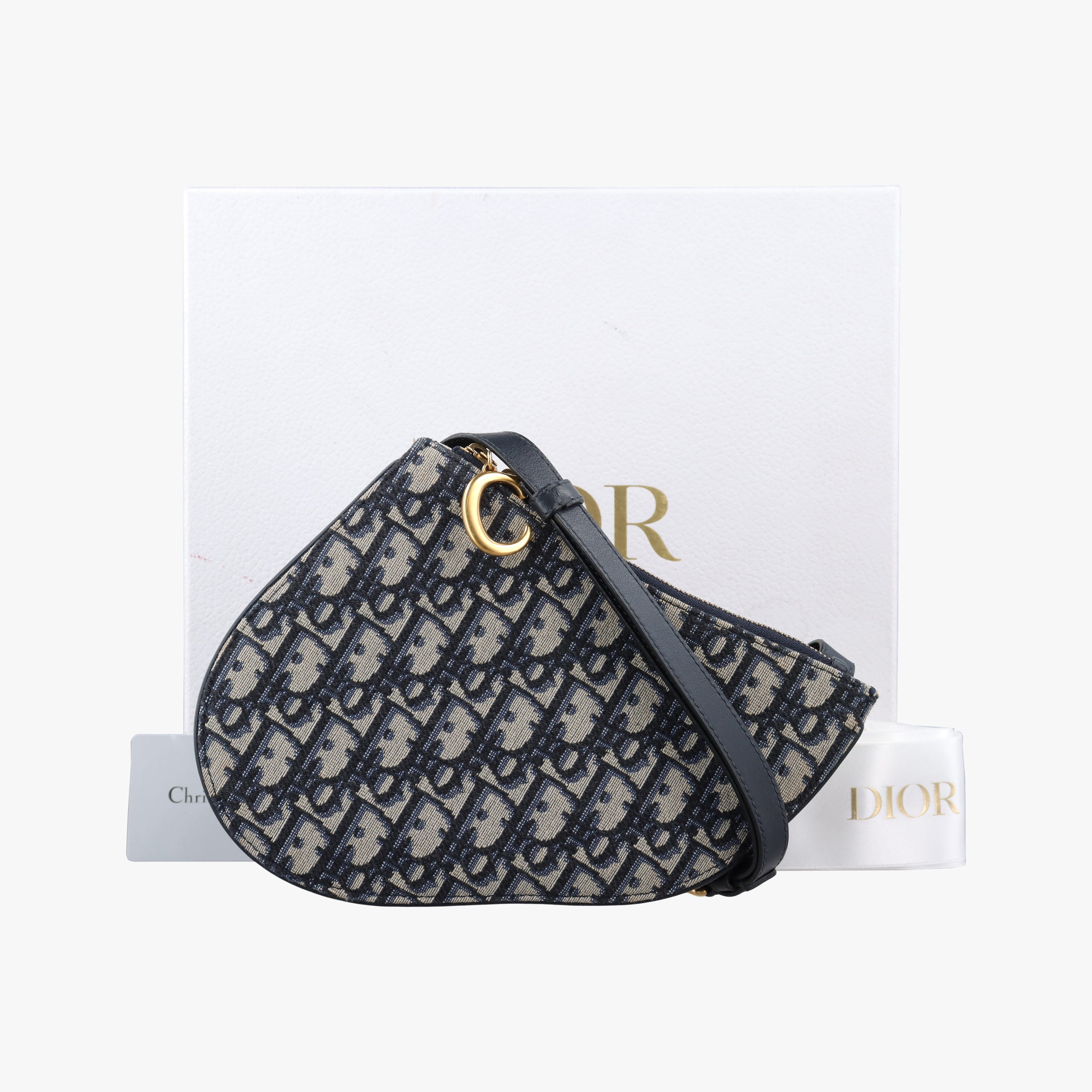 Pre-owned Christian Dior Saddle Navy×Gray Jacquard  shoulderbag | stylenewstar
