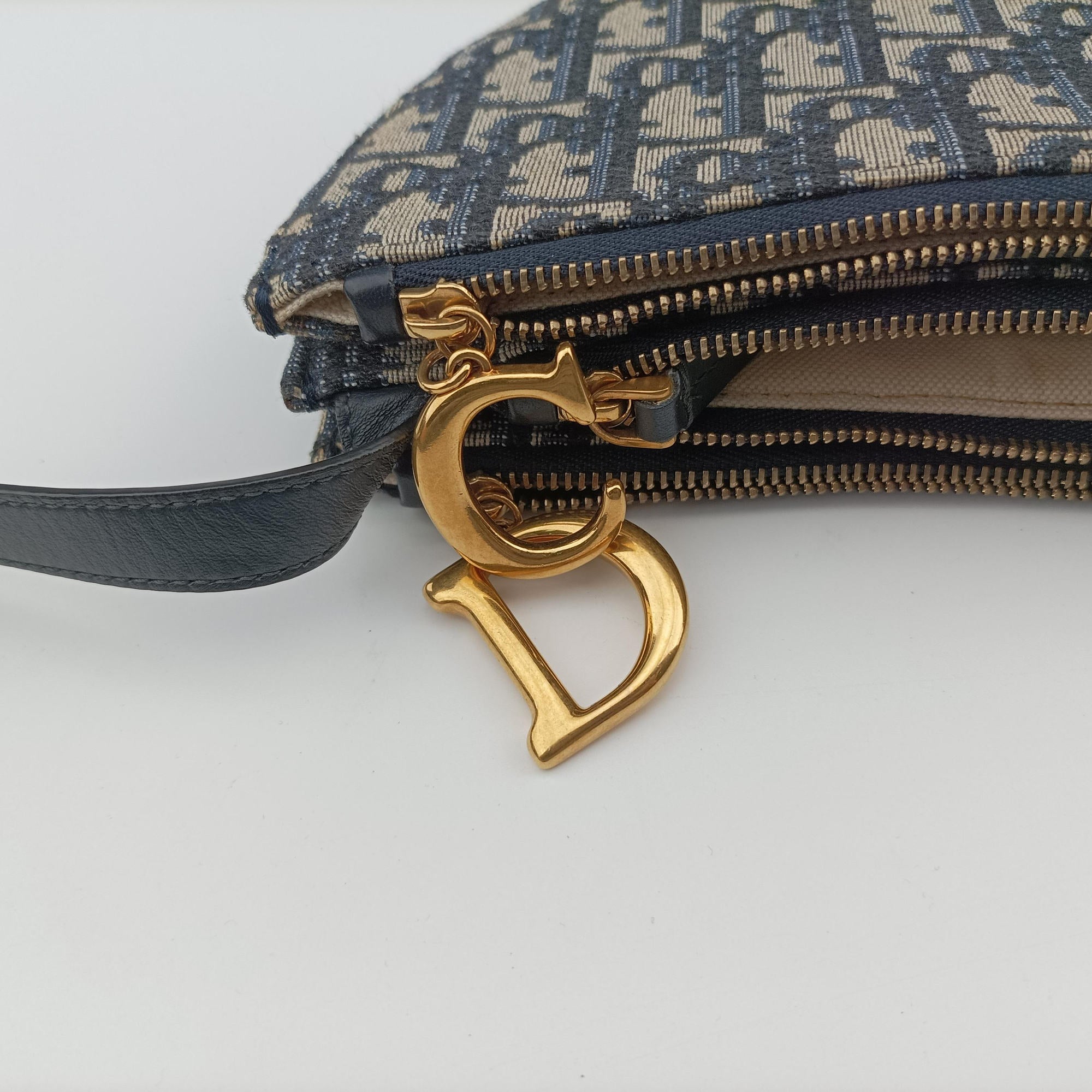 Pre-owned Christian Dior Saddle Navy×Gray Jacquard  shoulderbag | stylenewstar