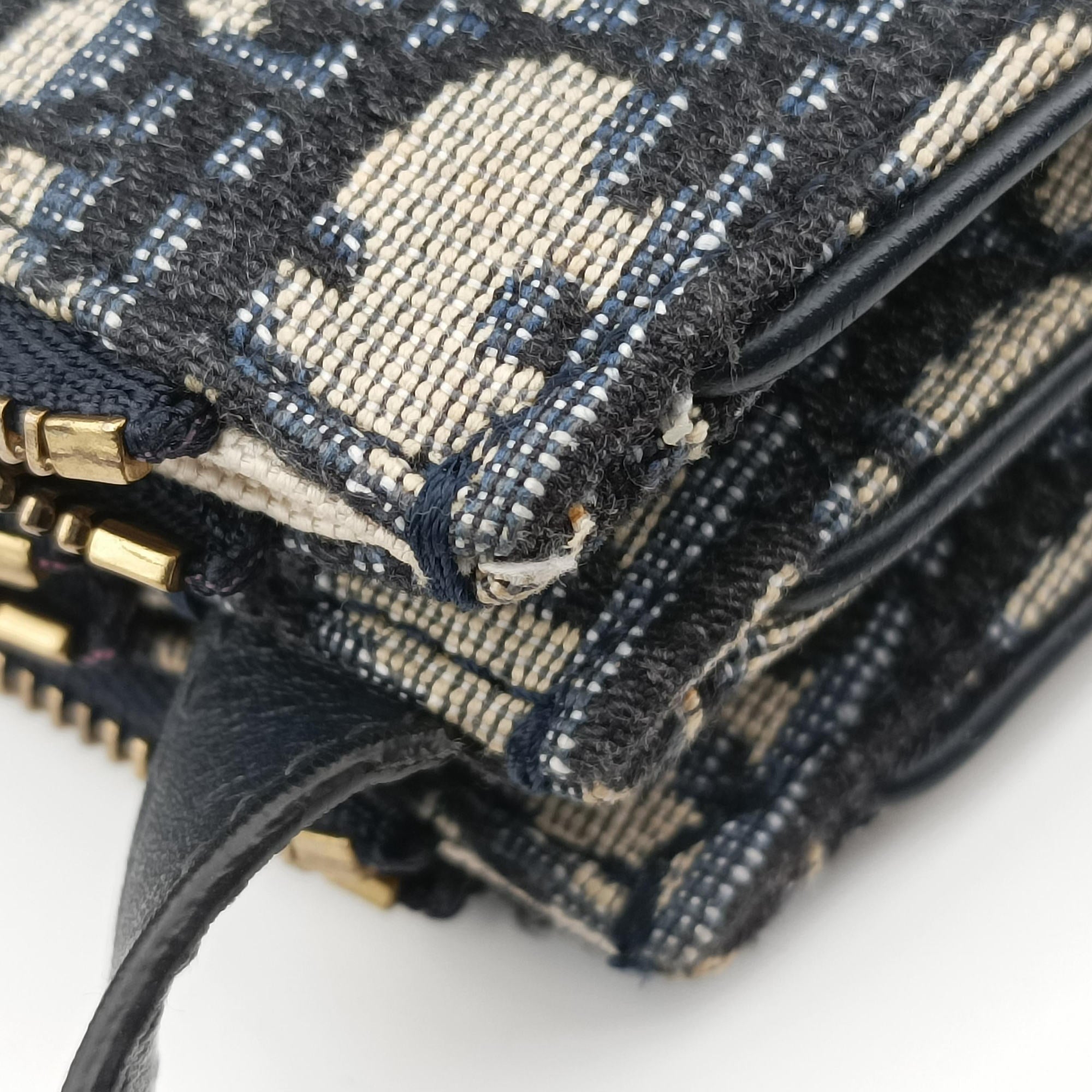 Pre-owned Christian Dior Saddle Navy×Gray Jacquard  shoulderbag | stylenewstar