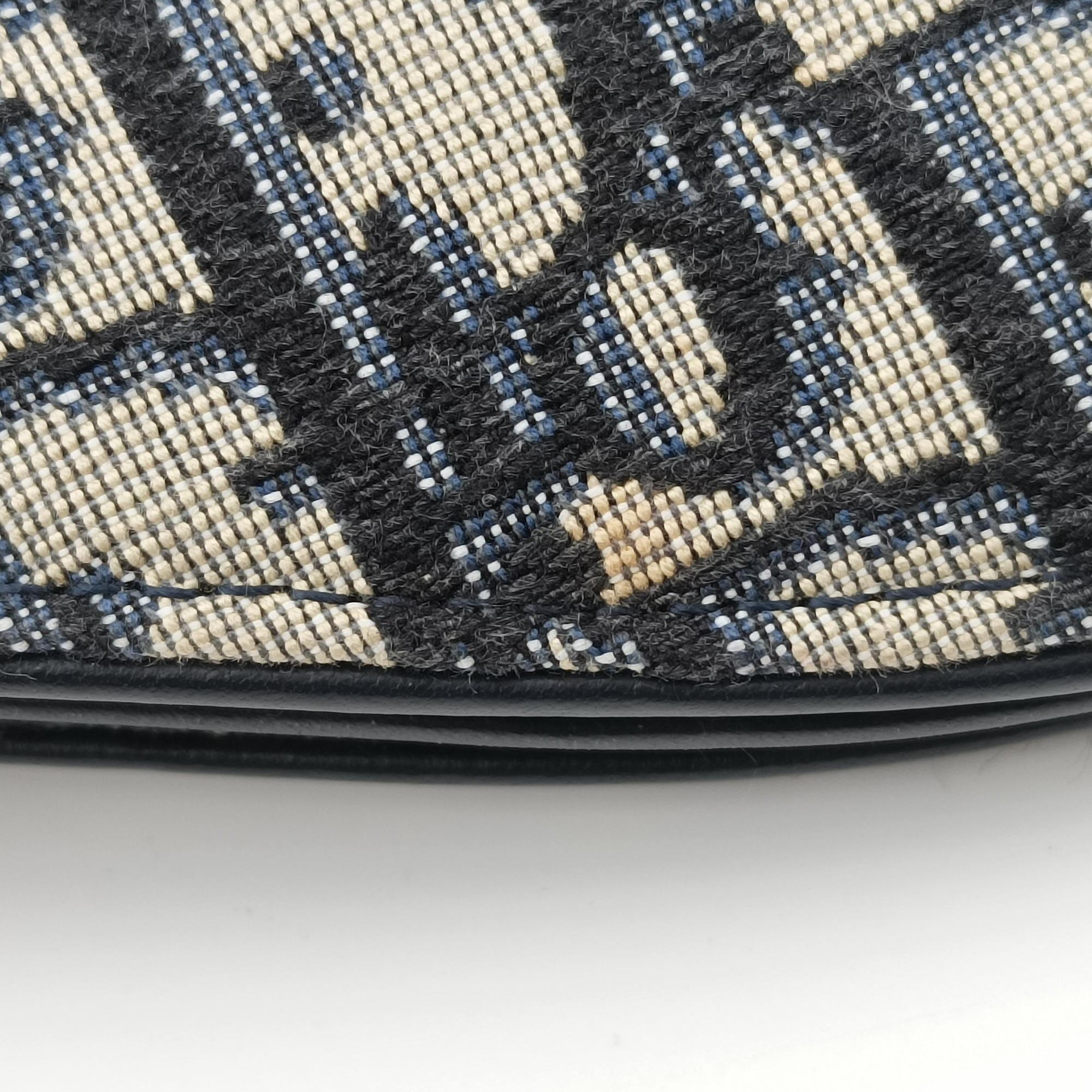 Pre-owned Christian Dior Saddle Navy×Gray Jacquard  shoulderbag | stylenewstar