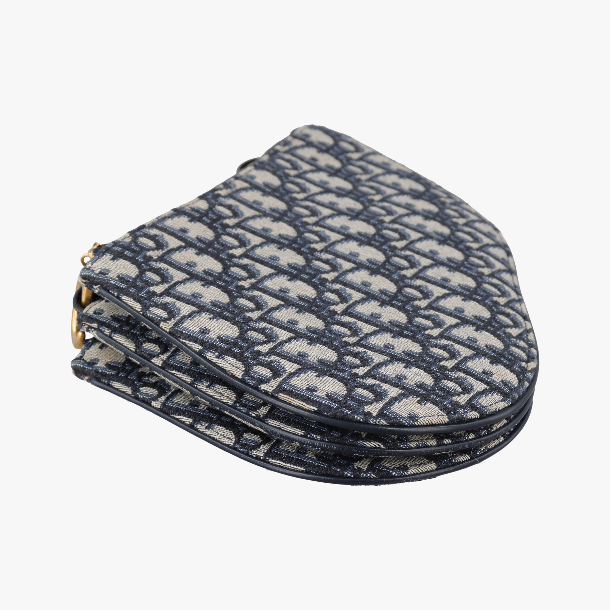 Pre-owned Christian Dior Saddle Navy×Gray Jacquard  shoulderbag | stylenewstar