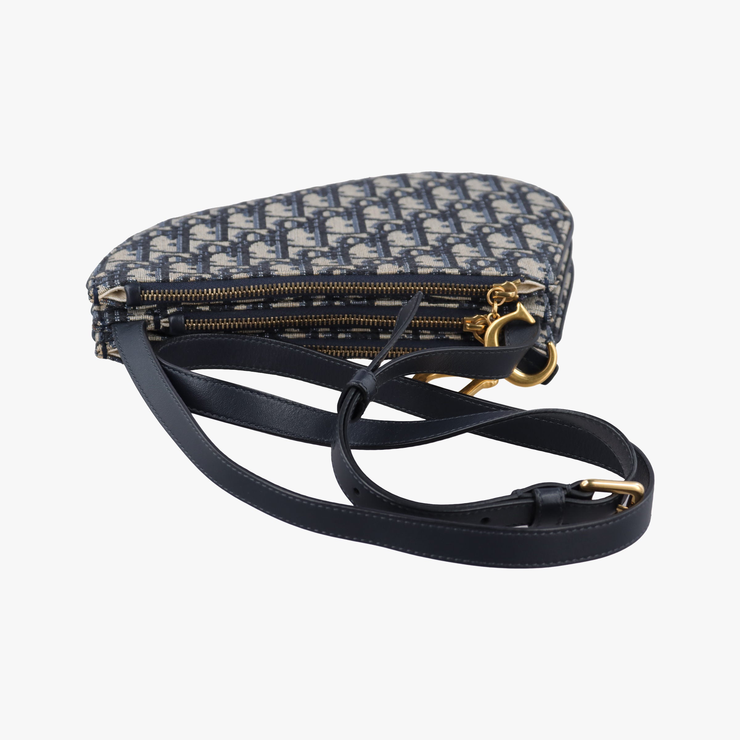 Pre-owned Christian Dior Saddle Navy×Gray Jacquard  shoulderbag | stylenewstar