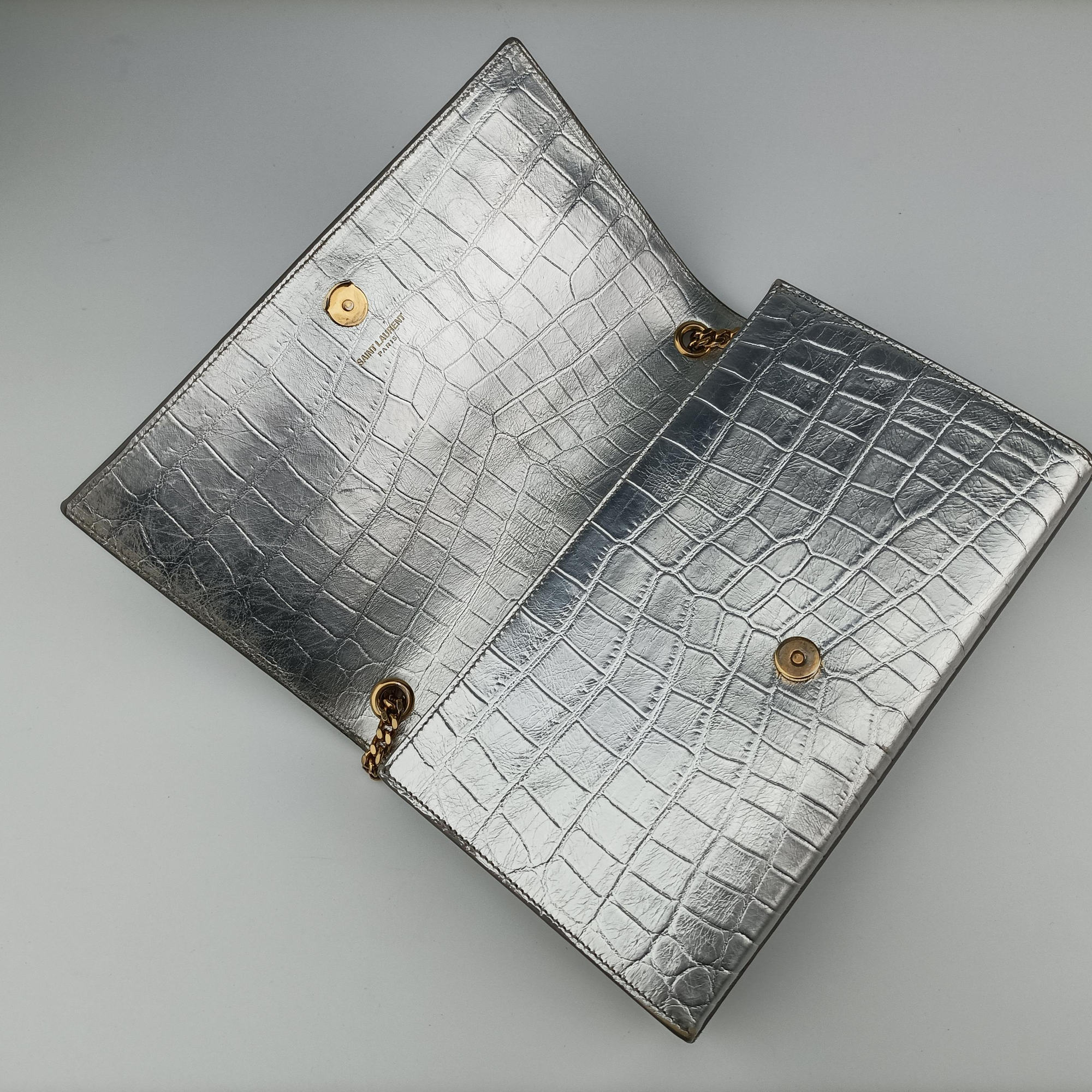 Pre-owned Yves Saint Laurent KATE Silver Leather 364021 shoulderbag | stylenewstar