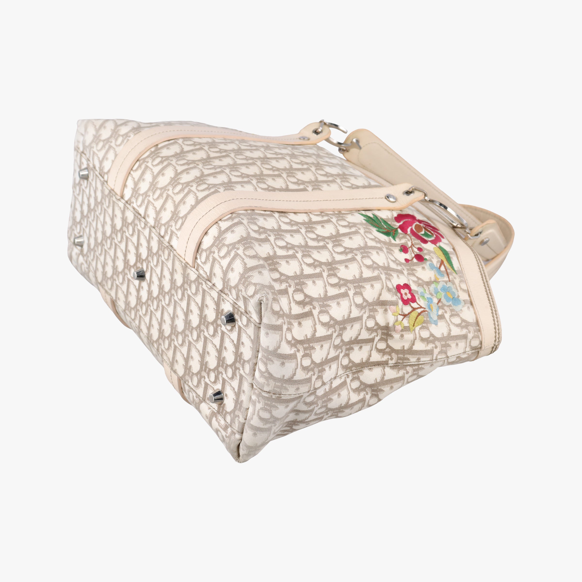 Pre-owned Christian Dior Trotter Flower Line White x Beige x Multicolor Canvas × Leather  handbag | stylenewstar