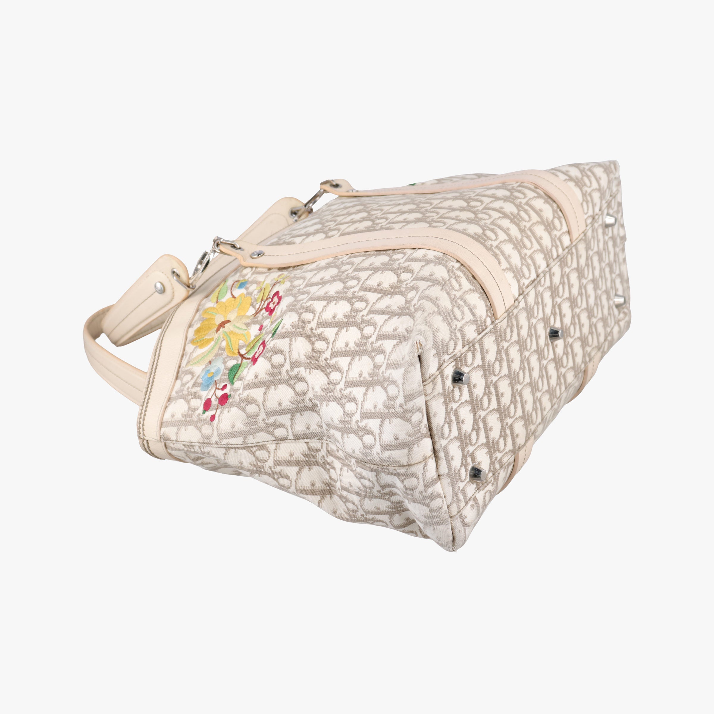 Pre-owned Christian Dior Trotter Flower Line White x Beige x Multicolor Canvas × Leather  handbag | stylenewstar