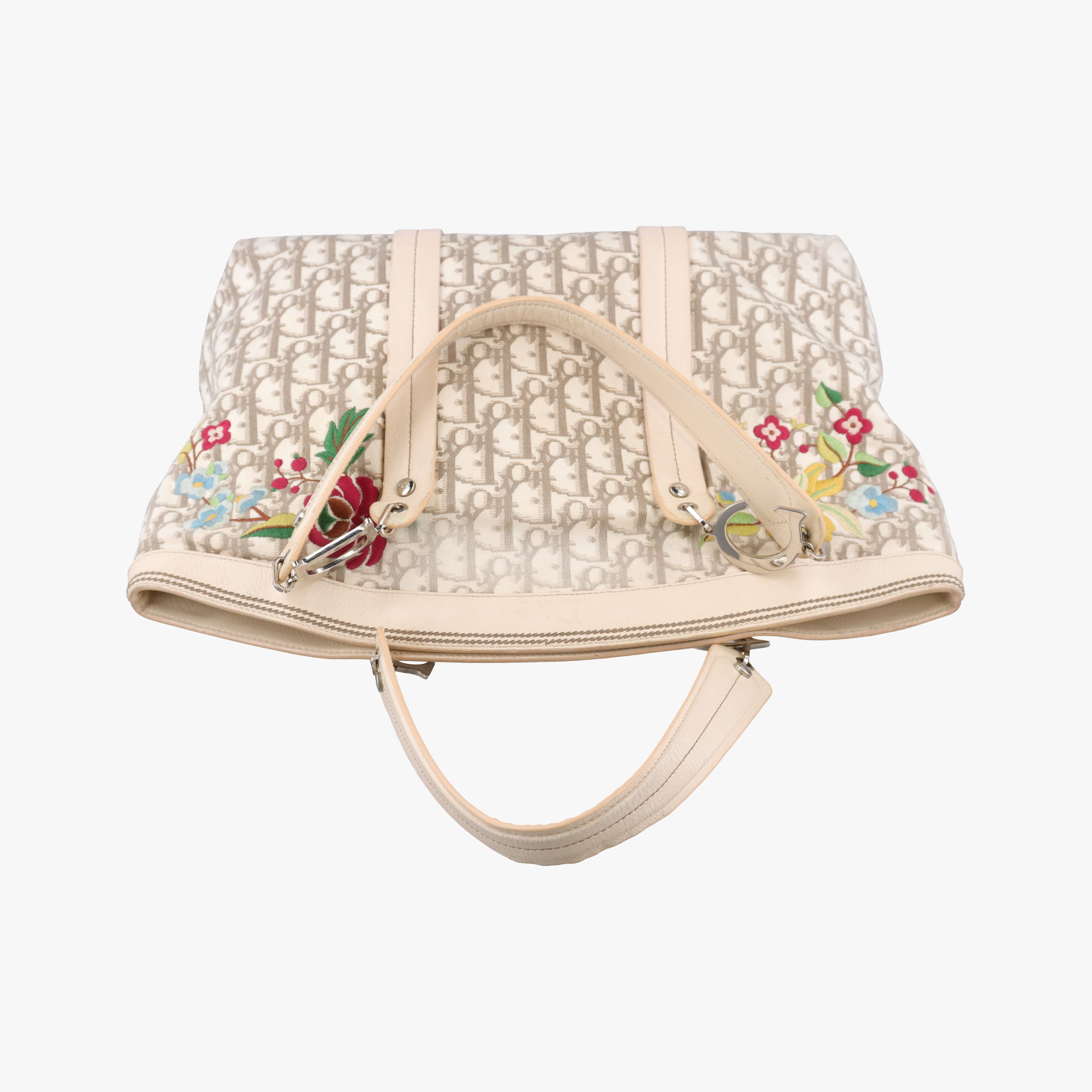 Pre-owned Christian Dior Trotter Flower Line White x Beige x Multicolor Canvas × Leather  handbag | stylenewstar