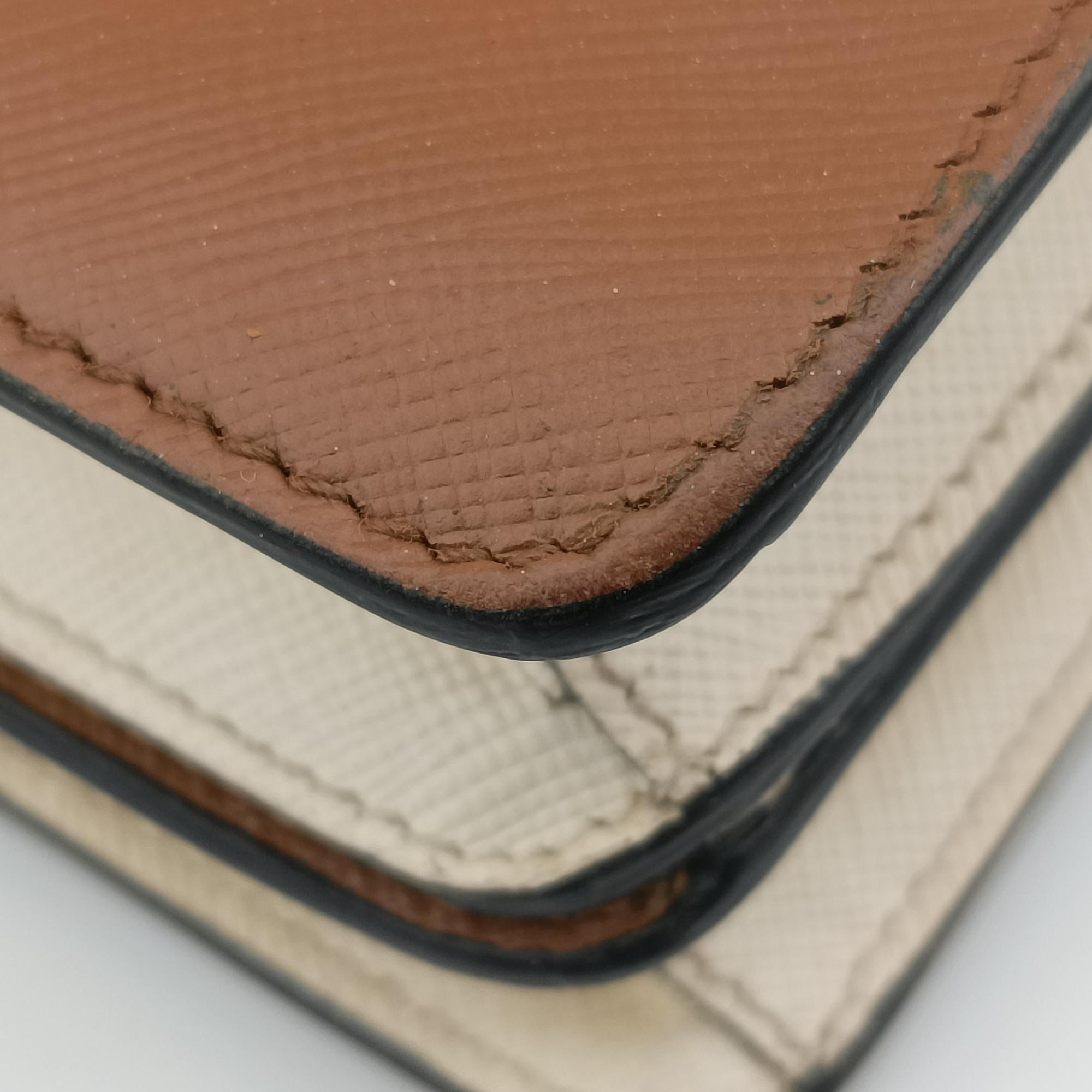 Pre-owned Prada Bicolor Box Brown×White Saffiano Leather  shoulderbag | stylenewstar
