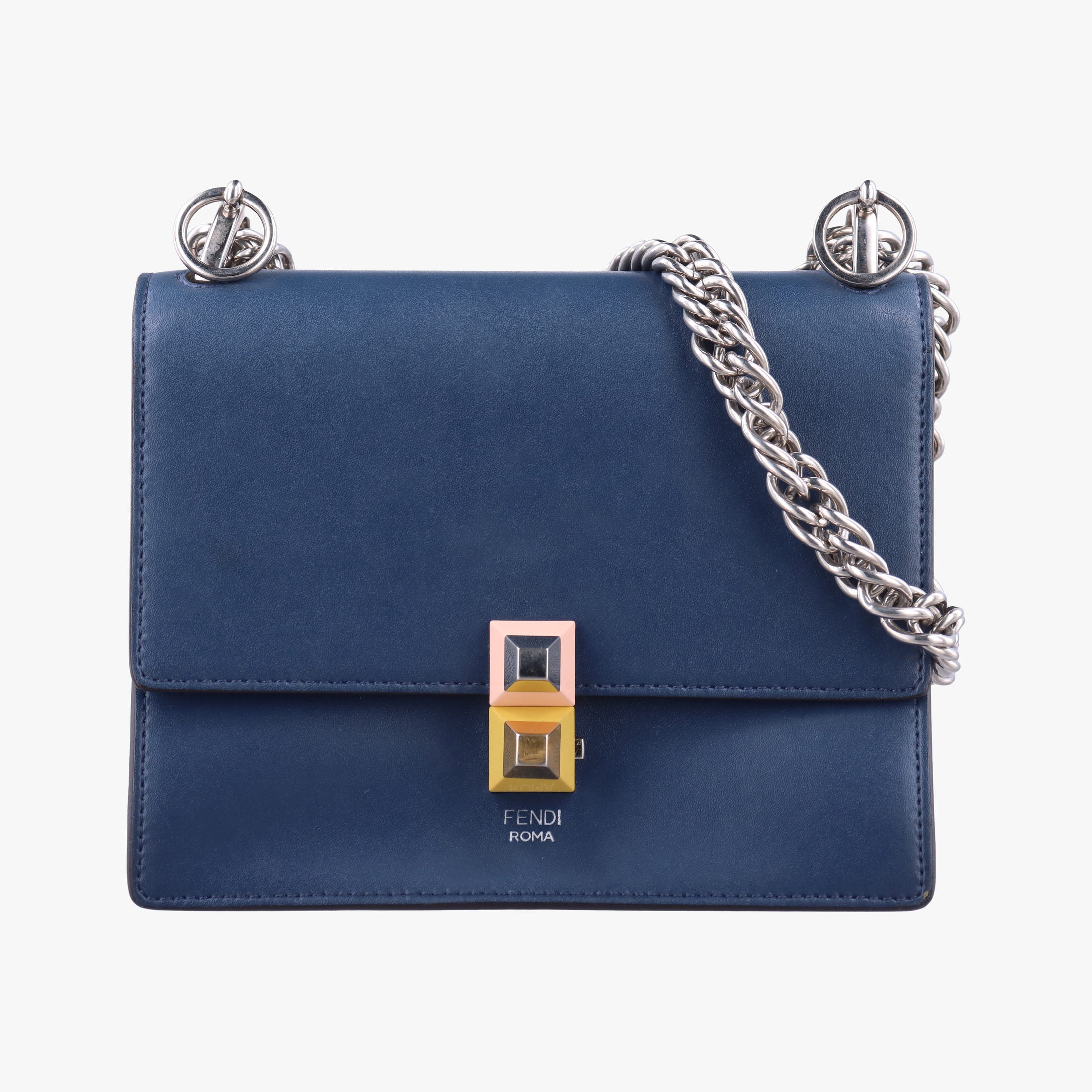 Pre-owned Fendi KAN I Blue leather 8M0381 shoulderbag | stylenewstar