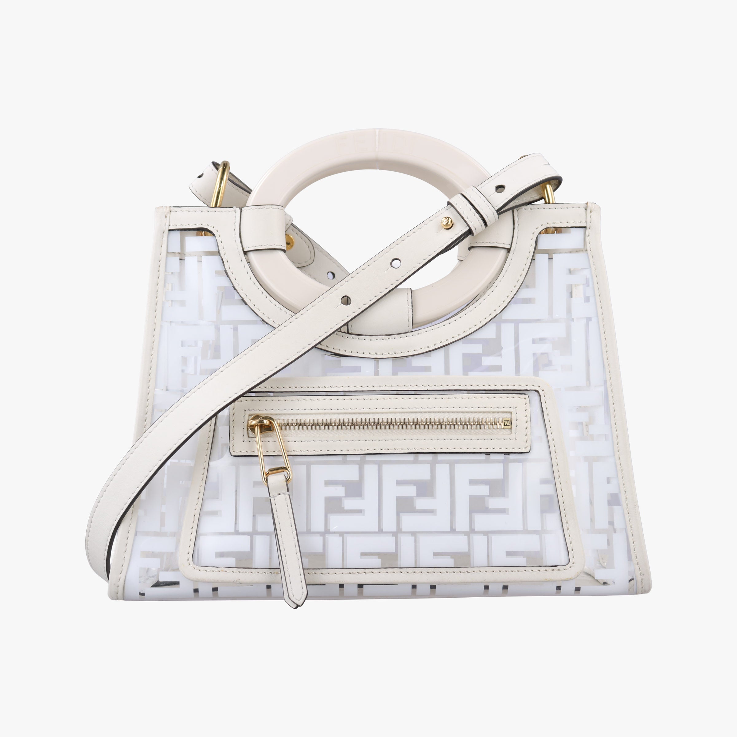 Secondhand Fendi Runaway Shopper White PVC coated canvas×Leather 8BH353 shoulderbag | stylenewstar