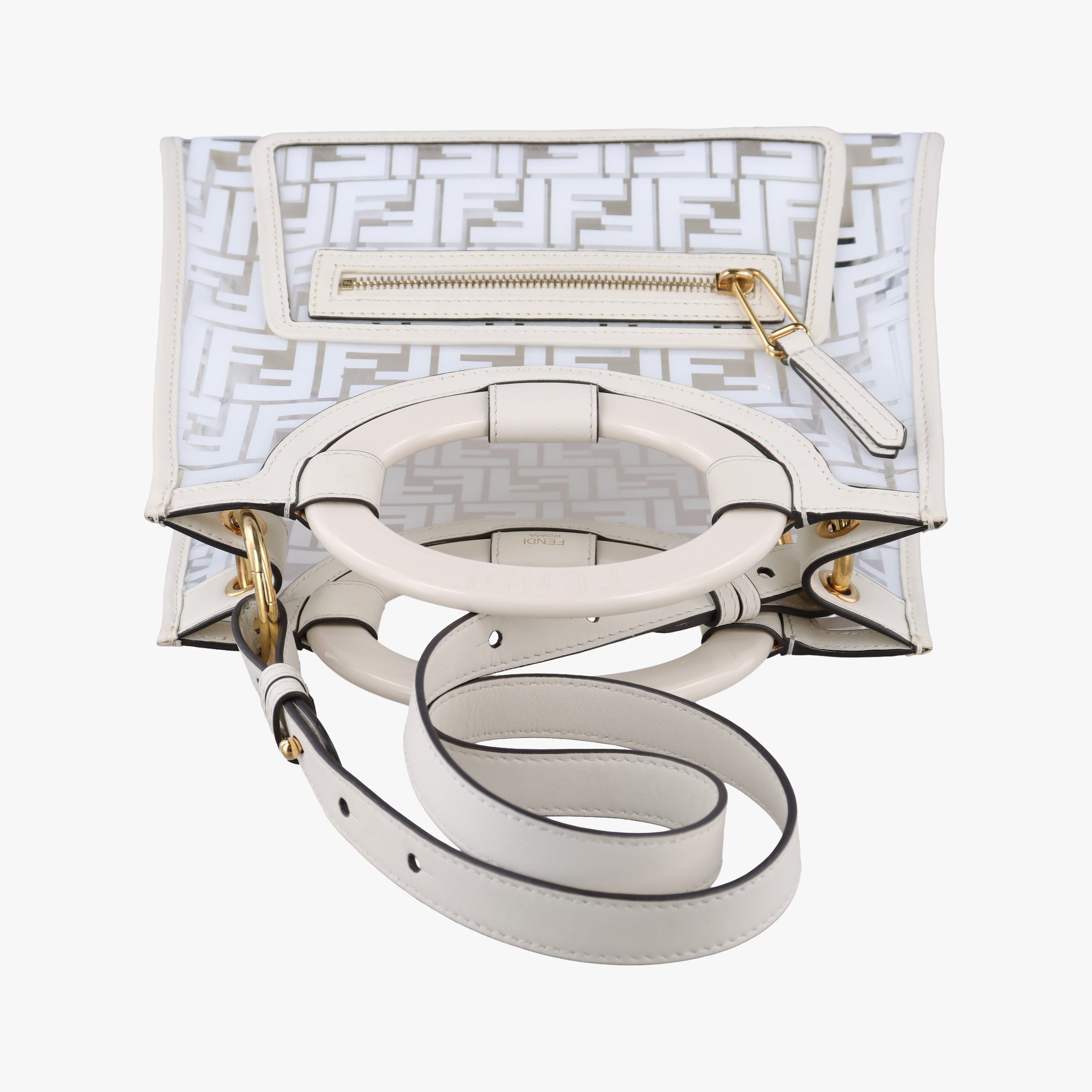 Secondhand Fendi Runaway Shopper White PVC coated canvas×Leather 8BH353 shoulderbag | stylenewstar