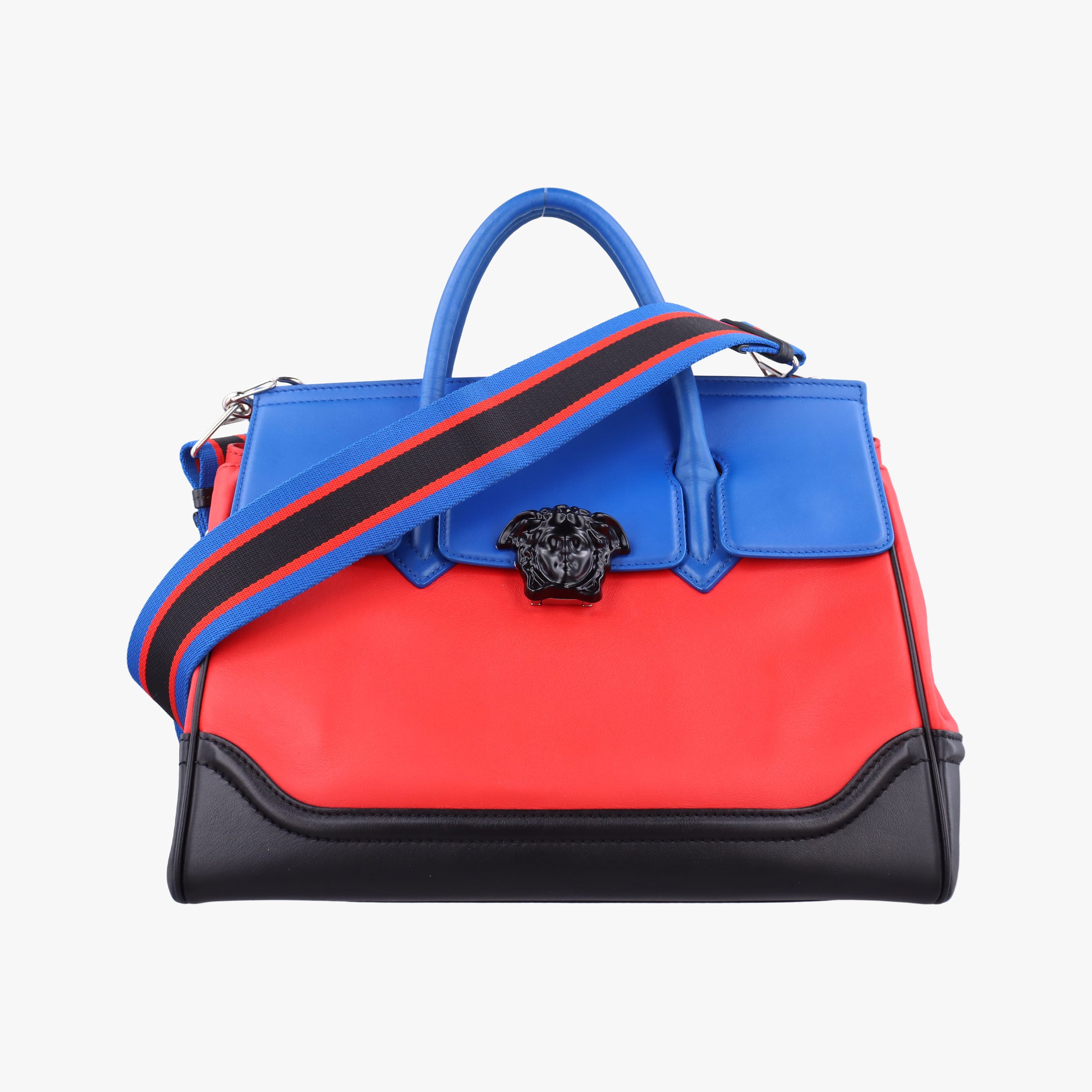 Pre-owned VERSACE Palazzo Empire Red×Black×blue Leather  shoulderbag | stylenewstar