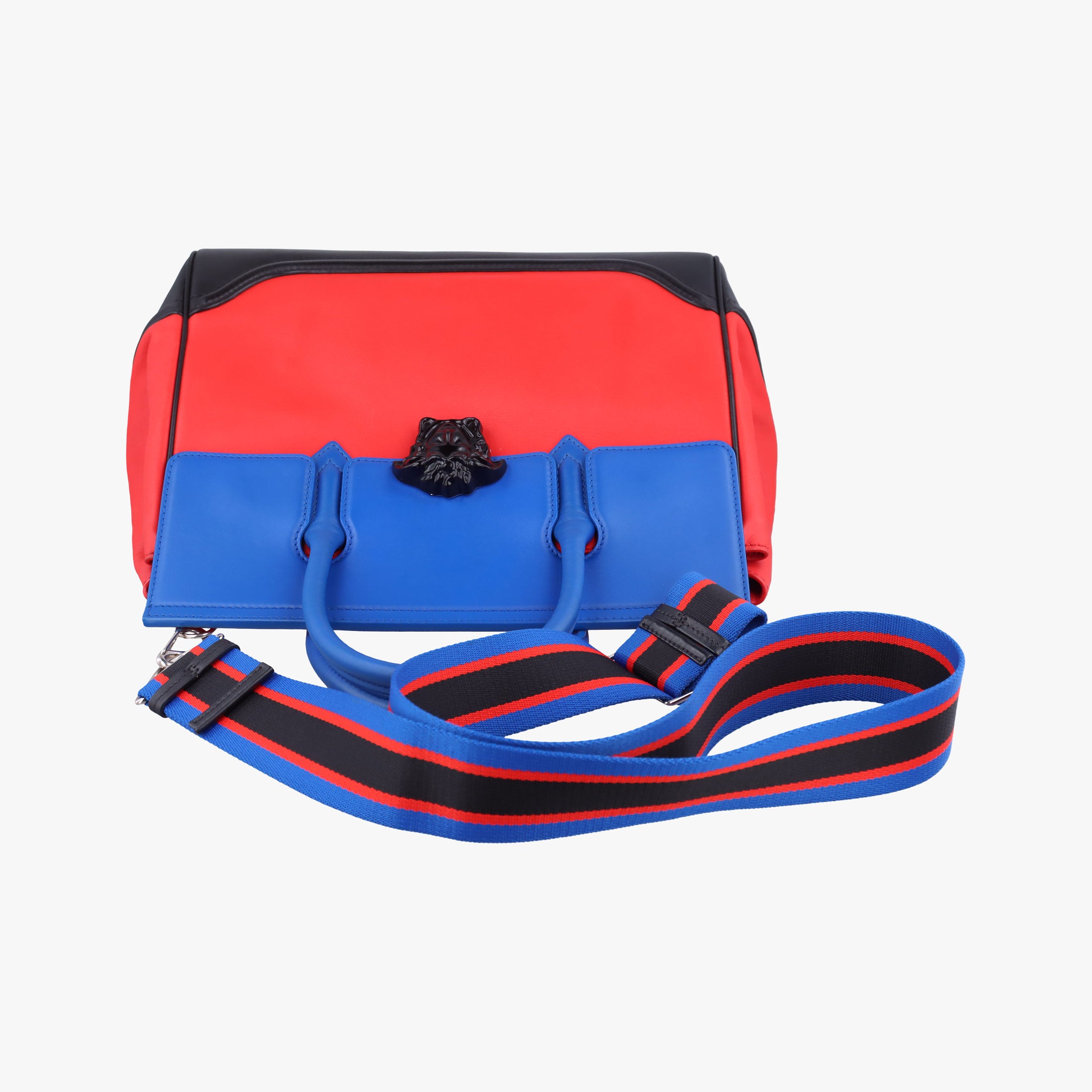 Pre-owned VERSACE Palazzo Empire Red×Black×blue Leather  shoulderbag | stylenewstar