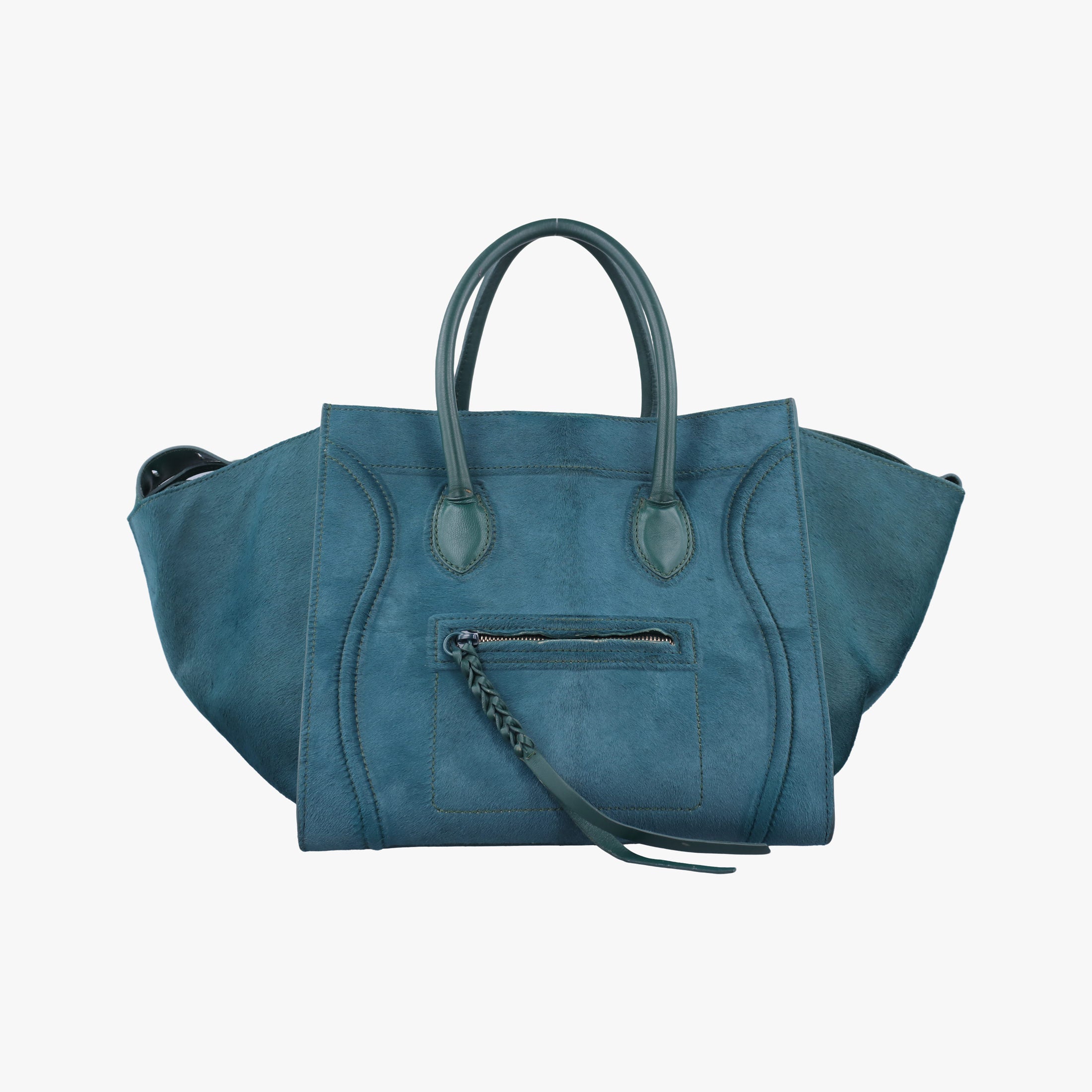 Pre-owned Celine Luggage Square Phantom Green Pony Hair  handbag | stylenewstar