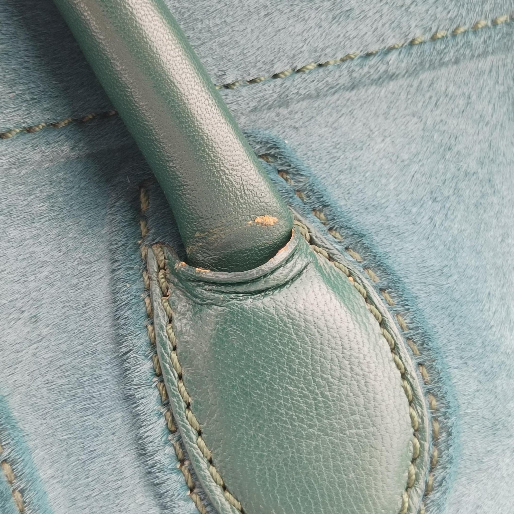 Pre-owned Celine Luggage Square Phantom Green Pony Hair  handbag | stylenewstar