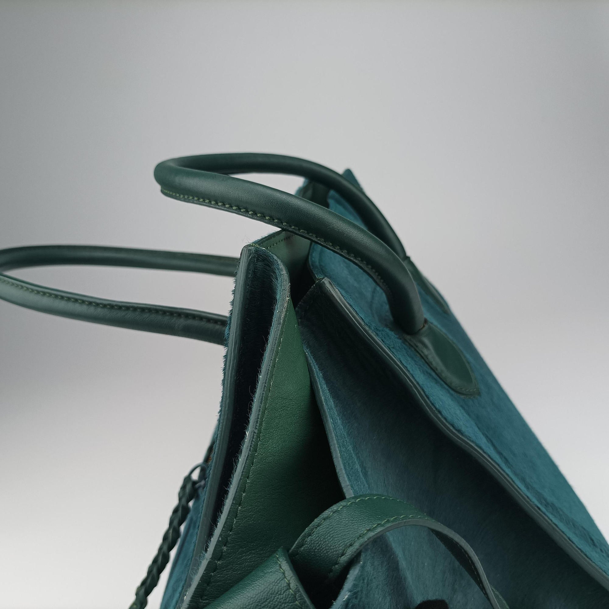 Pre-owned Celine Luggage Square Phantom Green Pony Hair  handbag | stylenewstar