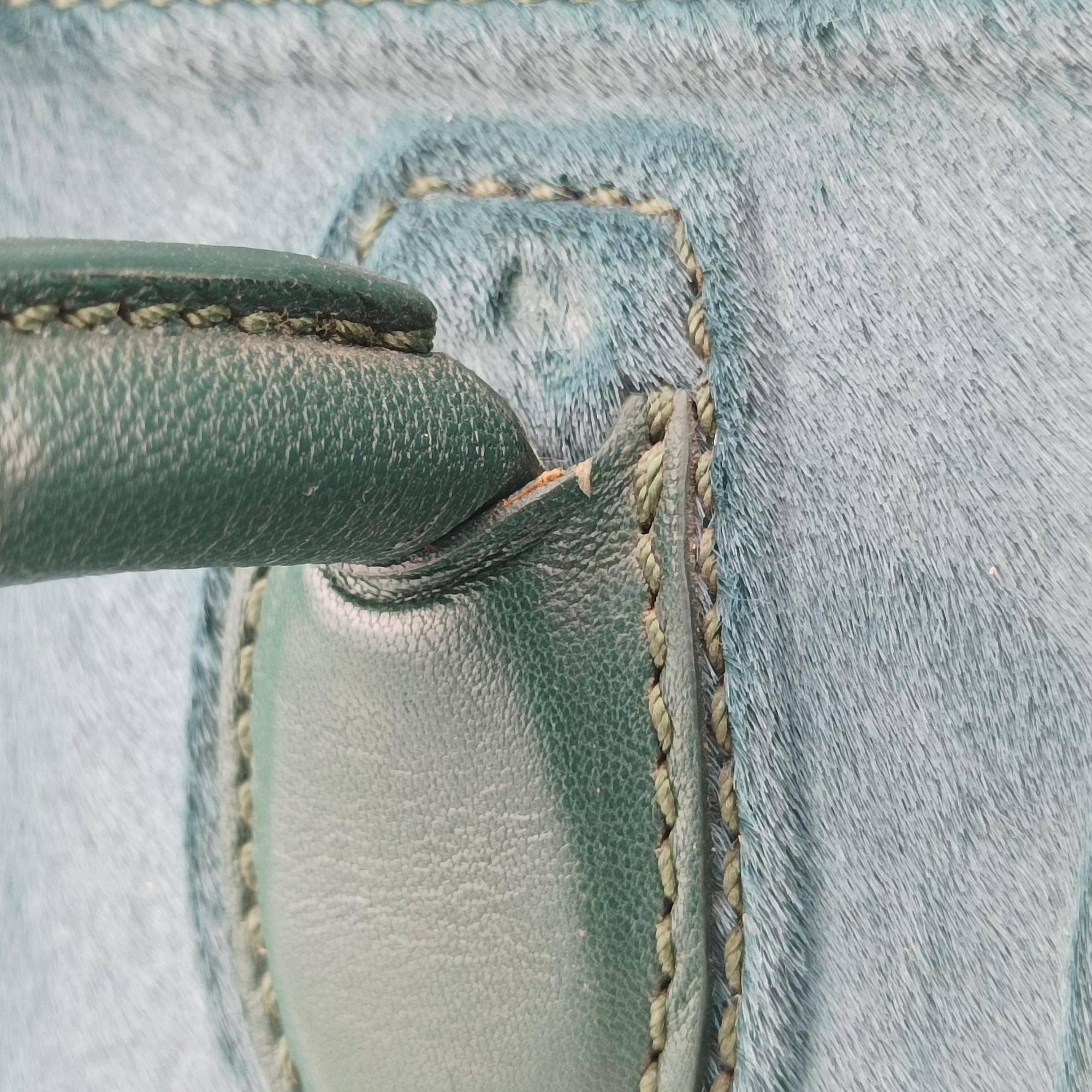 Pre-owned Celine Luggage Square Phantom Green Pony Hair  handbag | stylenewstar