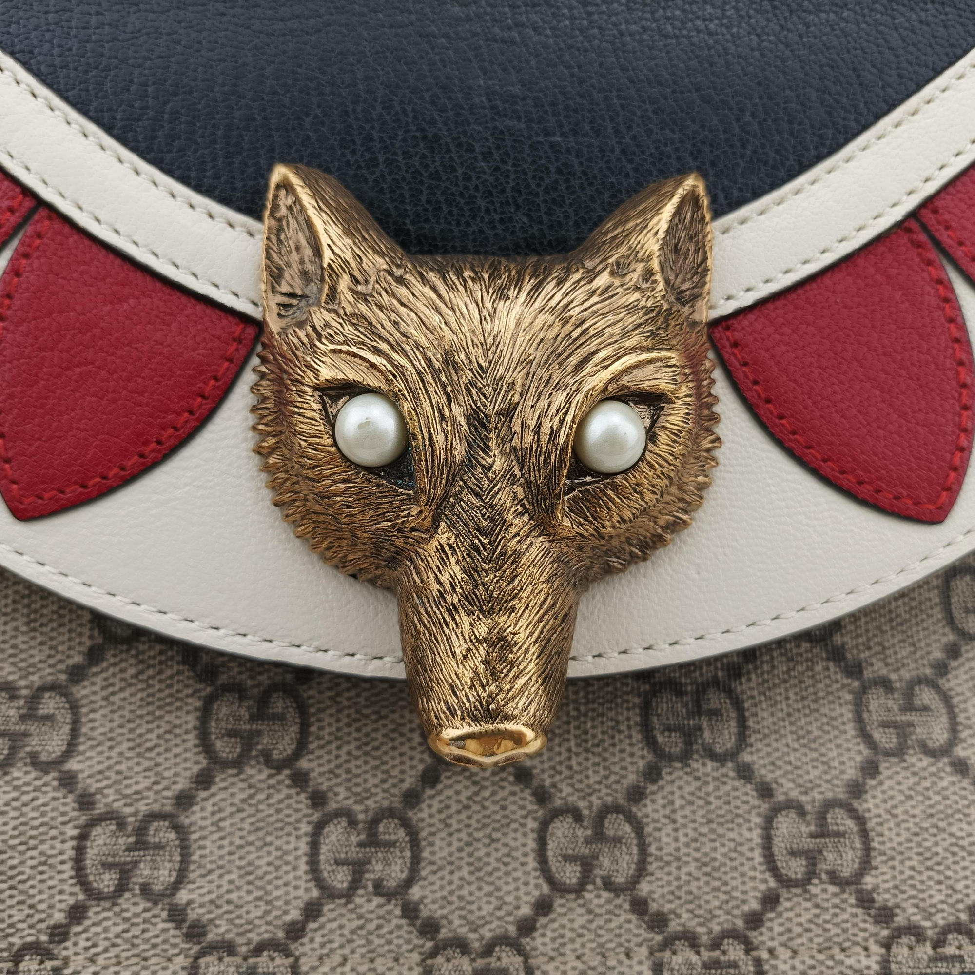 Pre-owned Gucci Fox Brooch Bamboo Beige×Multicolour PVC coated canvas×leather 466428 handbag | stylenewstar