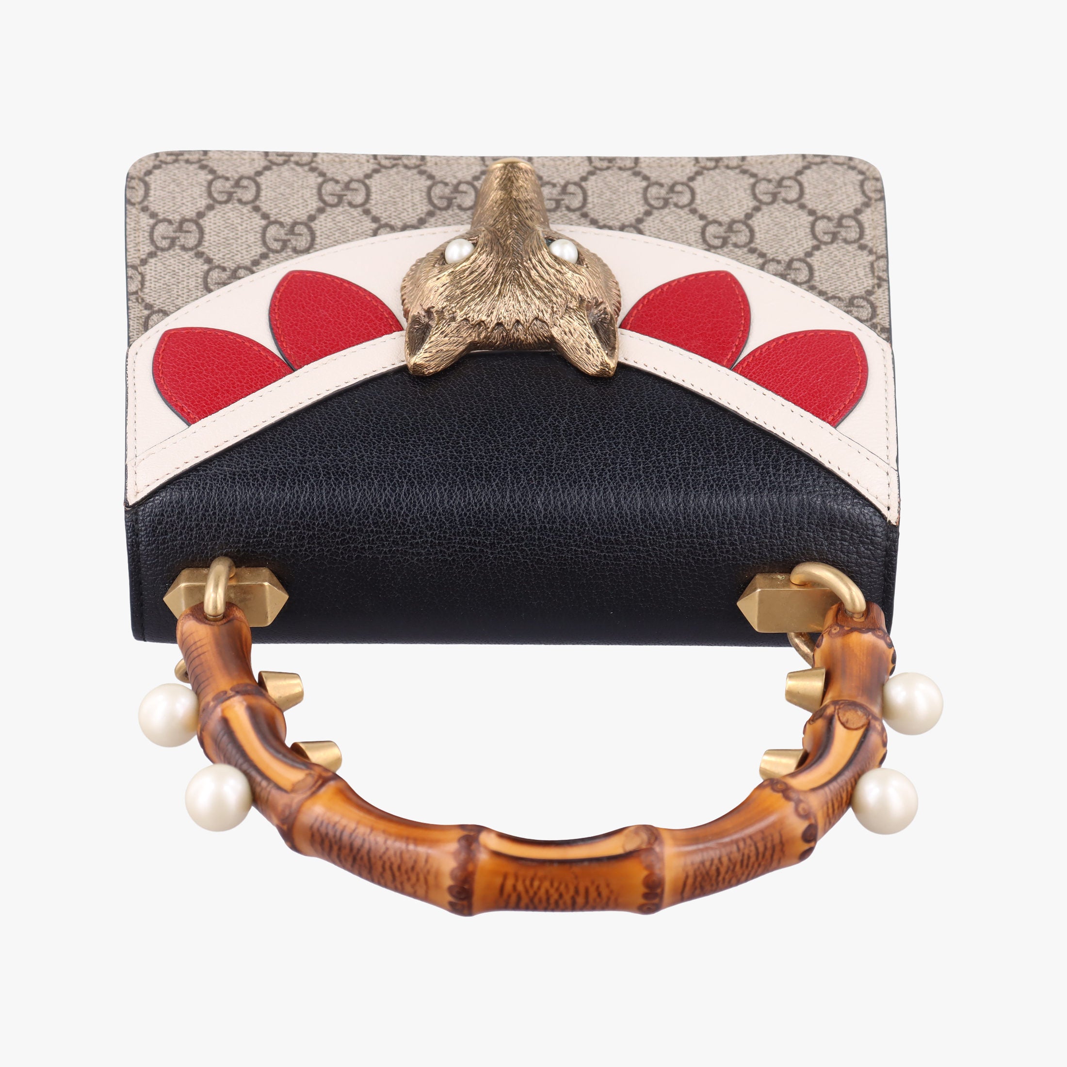 Pre-owned Gucci Fox Brooch Bamboo Beige×Multicolour PVC coated canvas×leather 466428 handbag | stylenewstar