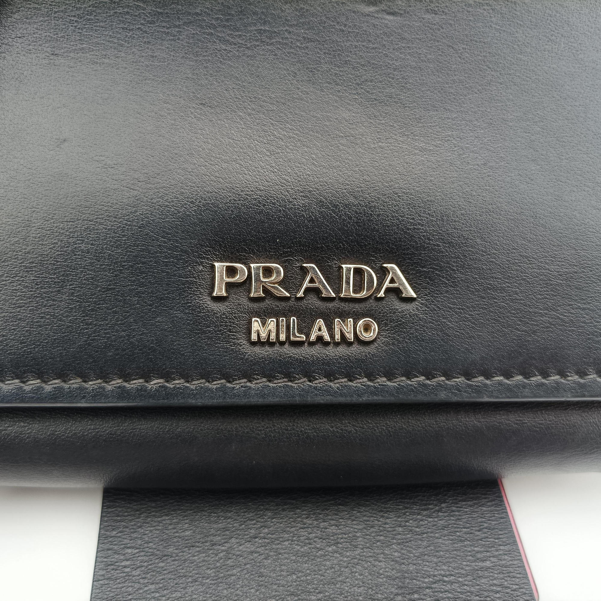 Pre-owned Prada Crystal Ribbons Pink×Black×Multicolour Leather 1BD067 shoulderbag | stylenewstar