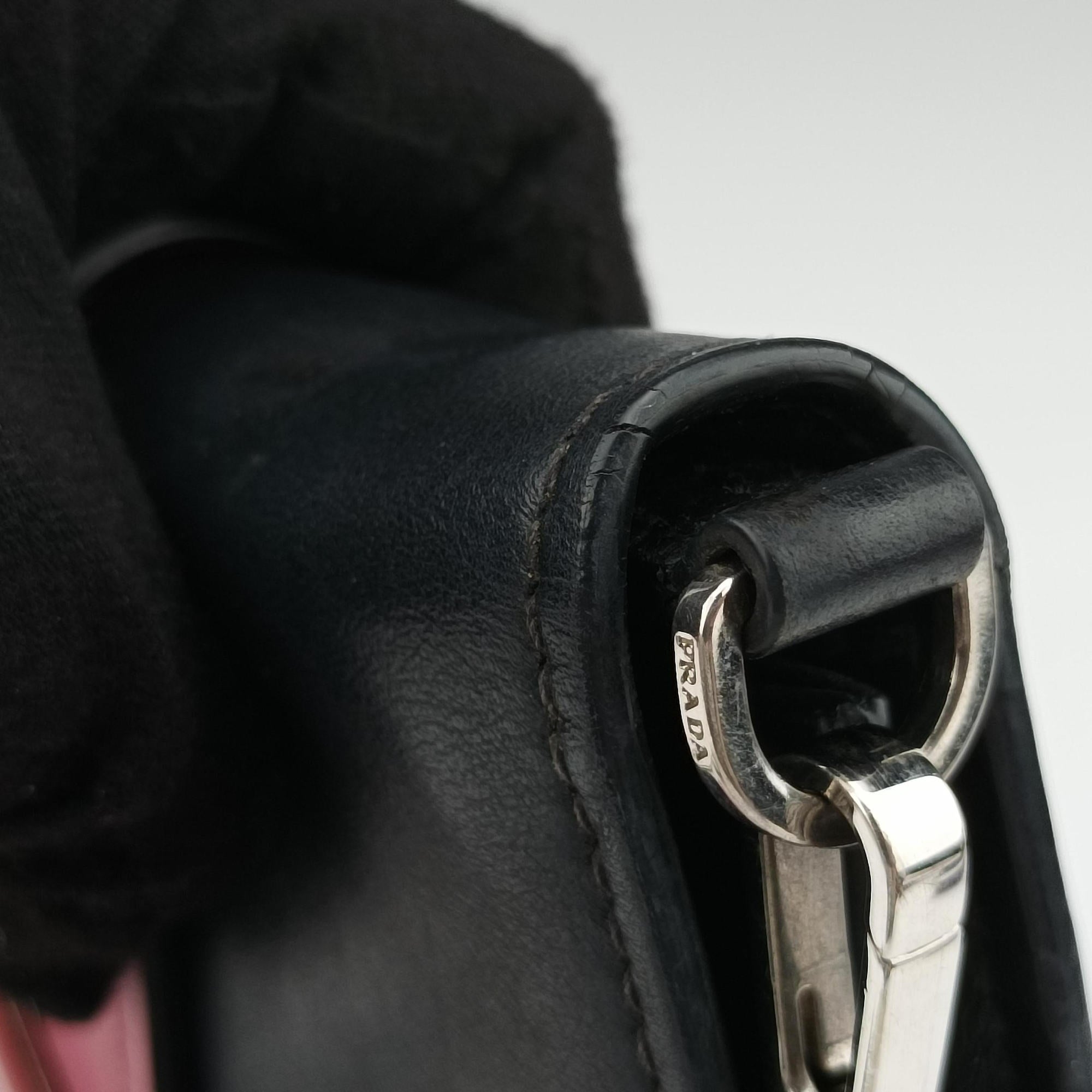 Pre-owned Prada Crystal Ribbons Pink×Black×Multicolour Leather 1BD067 shoulderbag | stylenewstar