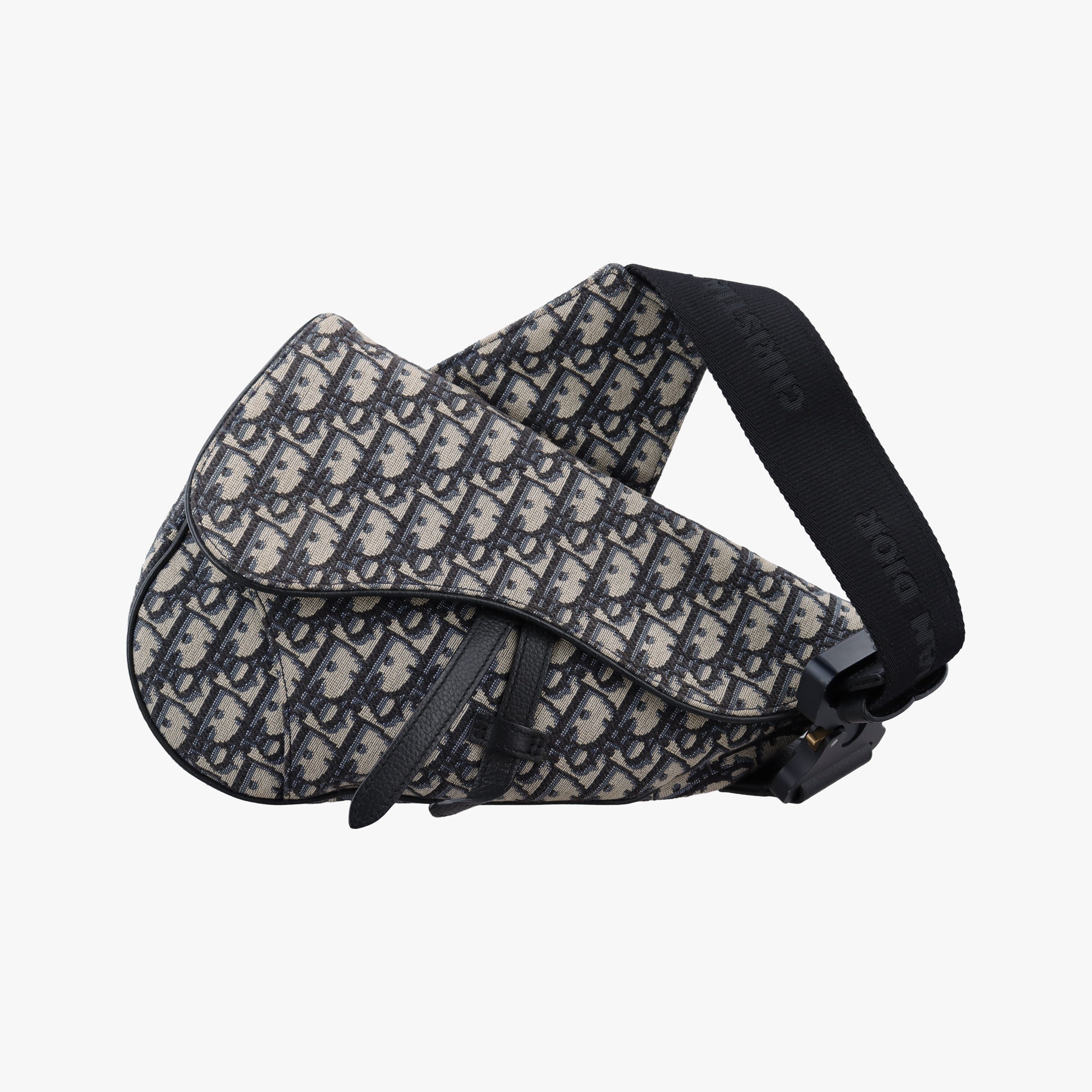 Pre-owned Christian Dior saddle Gray×Navy×Black Jacquard×Leather  bum bag/waist bag | stylenewstar
