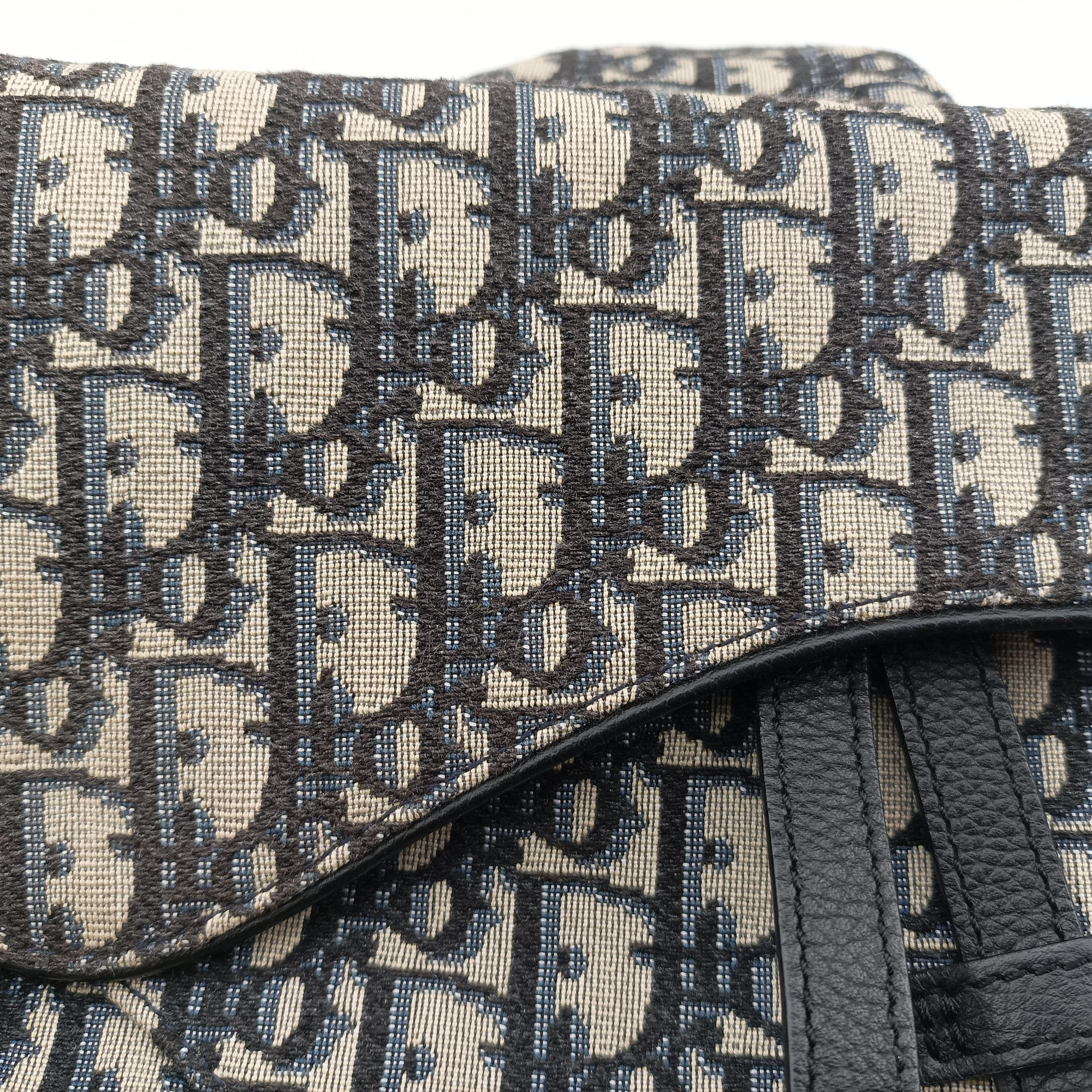 Pre-owned Christian Dior saddle Gray×Navy×Black Jacquard×Leather  bum bag/waist bag | stylenewstar