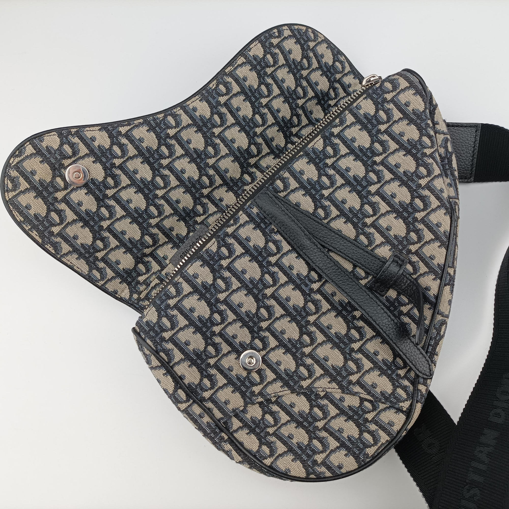 Pre-owned Christian Dior saddle Gray×Navy×Black Jacquard×Leather  bum bag/waist bag | stylenewstar