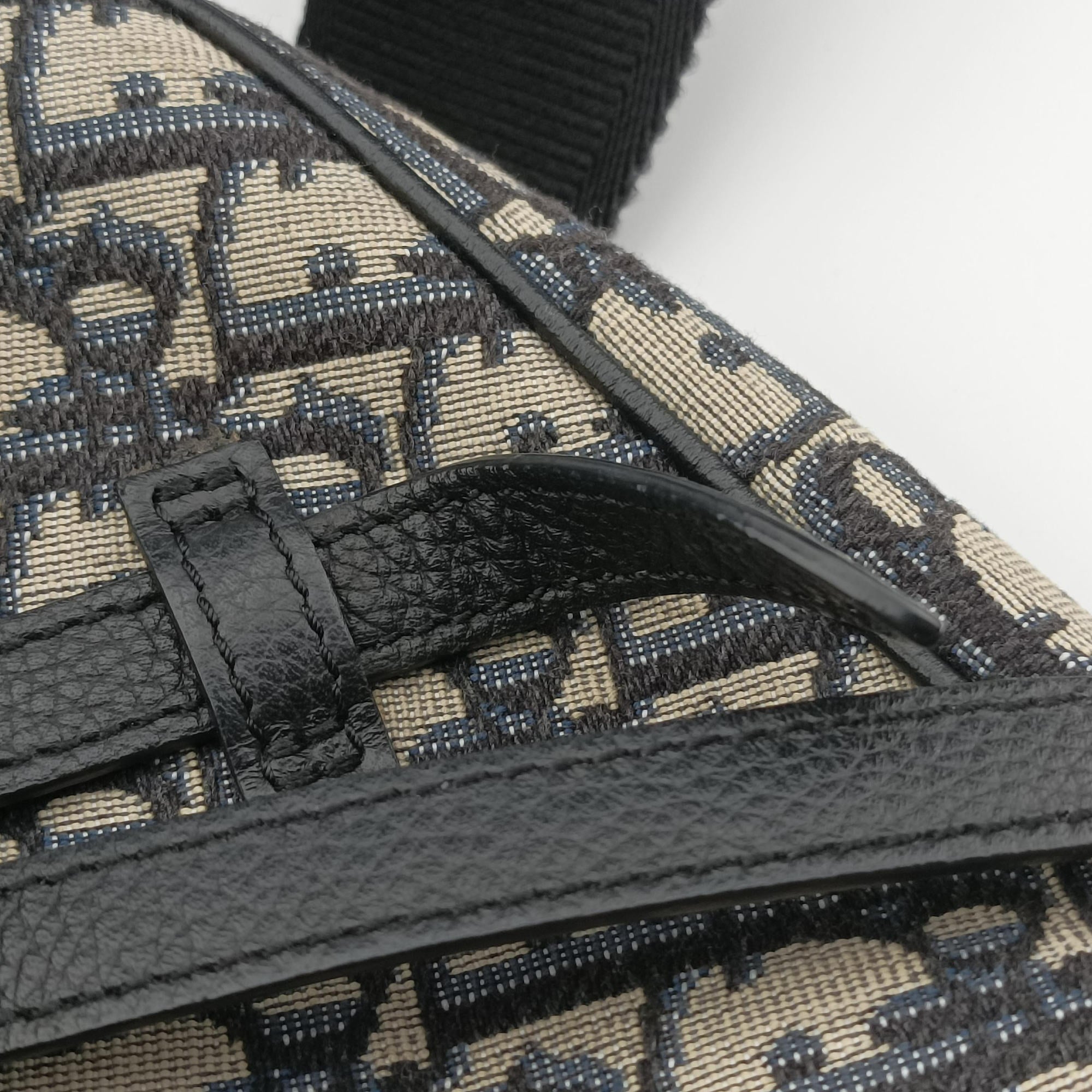 Pre-owned Christian Dior saddle Gray×Navy×Black Jacquard×Leather  bum bag/waist bag | stylenewstar
