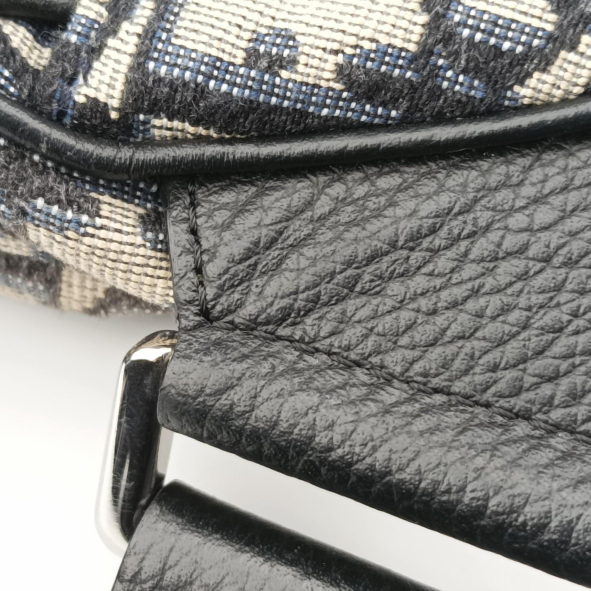 Pre-owned Christian Dior saddle Gray×Navy×Black Jacquard×Leather  bum bag/waist bag | stylenewstar