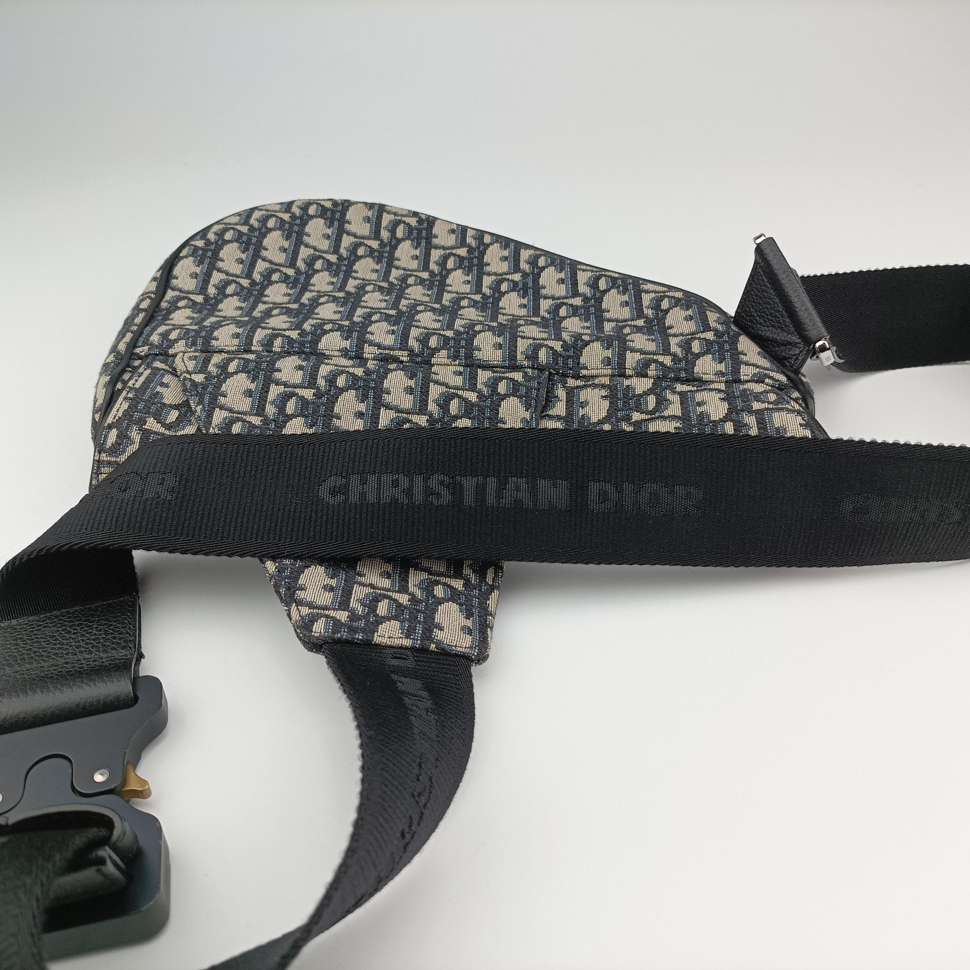 Pre-owned Christian Dior saddle Gray×Navy×Black Jacquard×Leather  bum bag/waist bag | stylenewstar