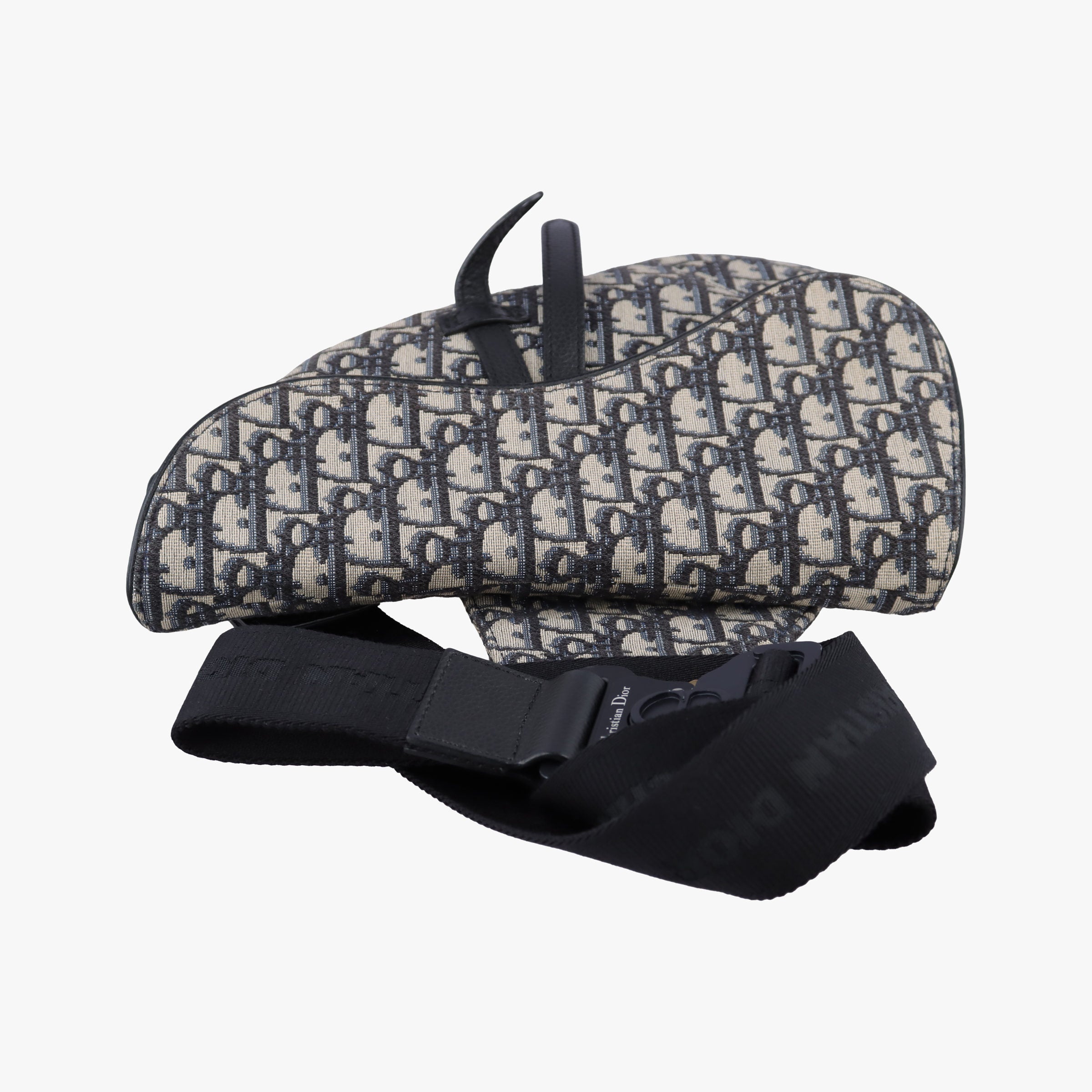 Pre-owned Christian Dior saddle Gray×Navy×Black Jacquard×Leather  bum bag/waist bag | stylenewstar