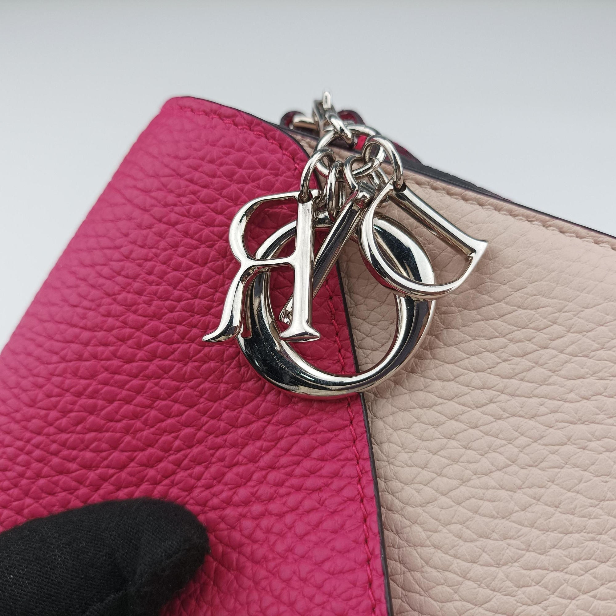Pre-owned Christian Dior Diorissimo Promenade Envelope Pouch Pink x Light Pink Leather  shoulderbag | stylenewstar