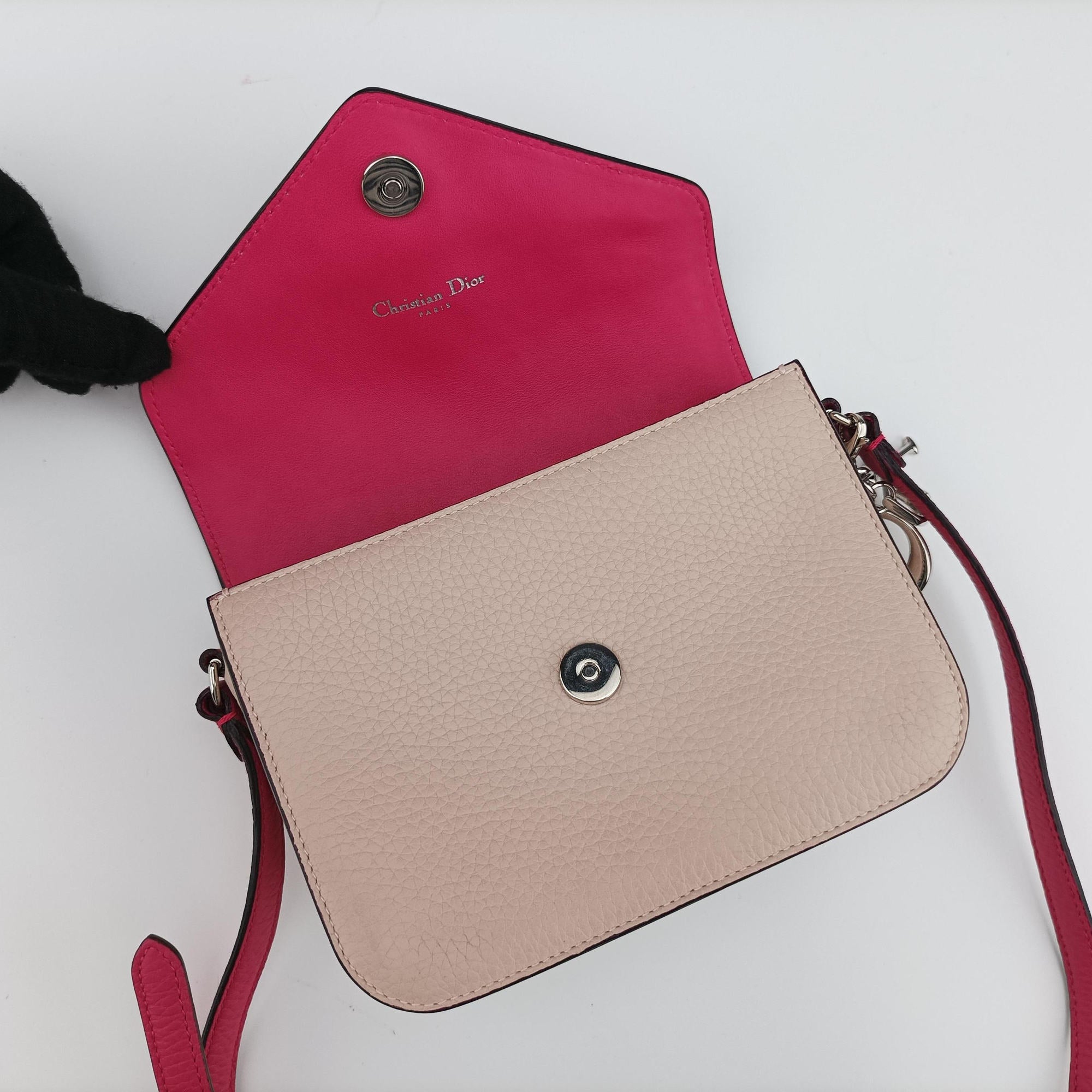 Pre-owned Christian Dior Diorissimo Promenade Envelope Pouch Pink x Light Pink Leather  shoulderbag | stylenewstar