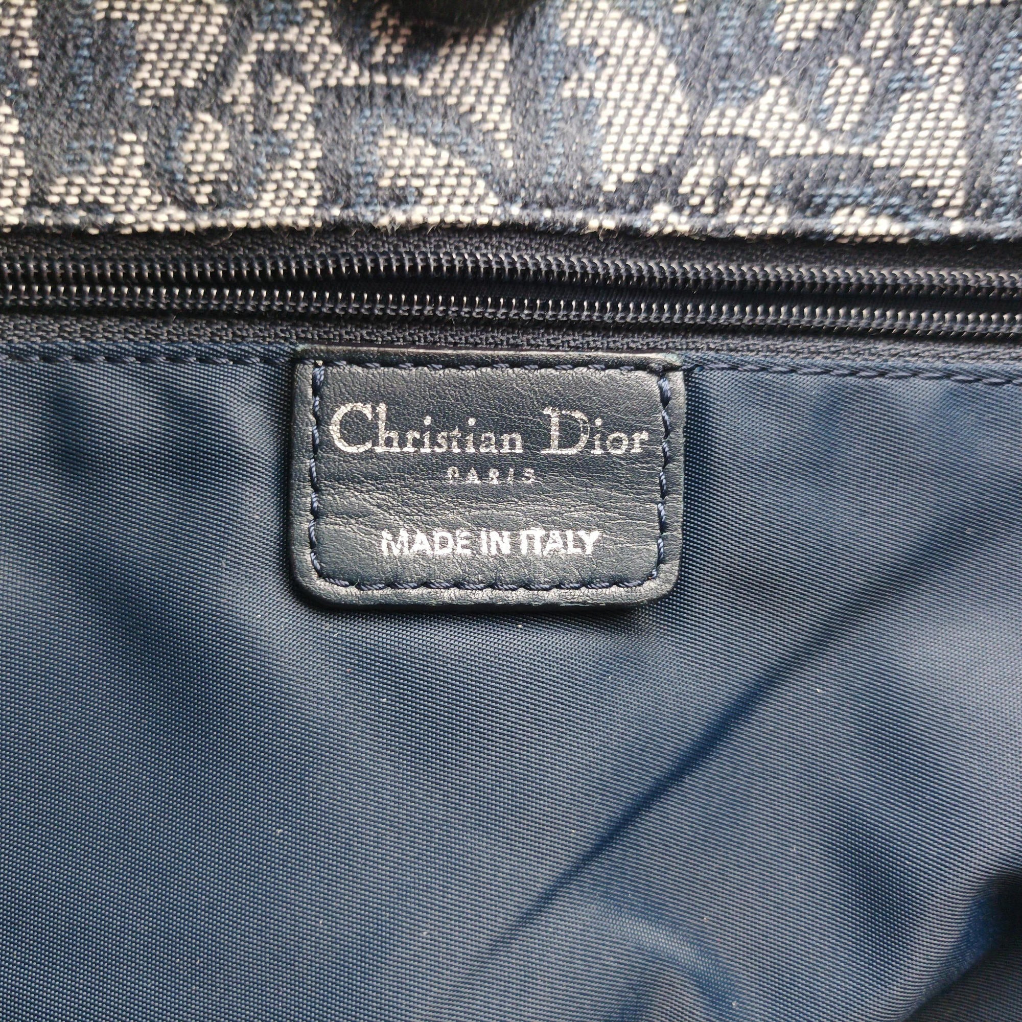 Pre-owned Christian Dior CD Logo Trotter Navy×Grey Jacquard×Leather  shoulderbag | stylenewstar