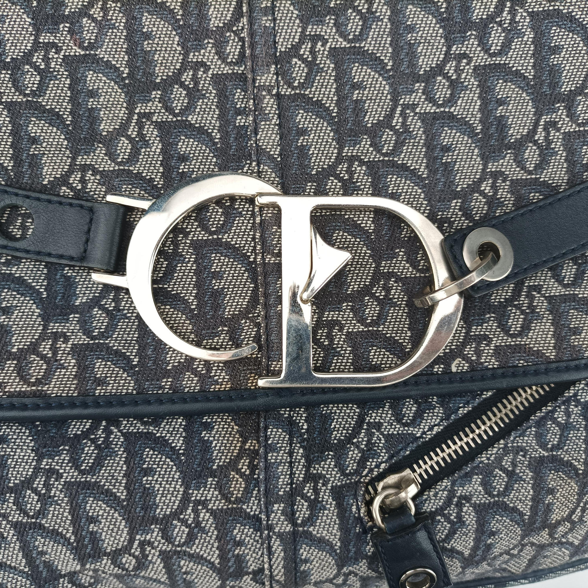 Pre-owned Christian Dior CD Logo Trotter Navy×Grey Jacquard×Leather  shoulderbag | stylenewstar