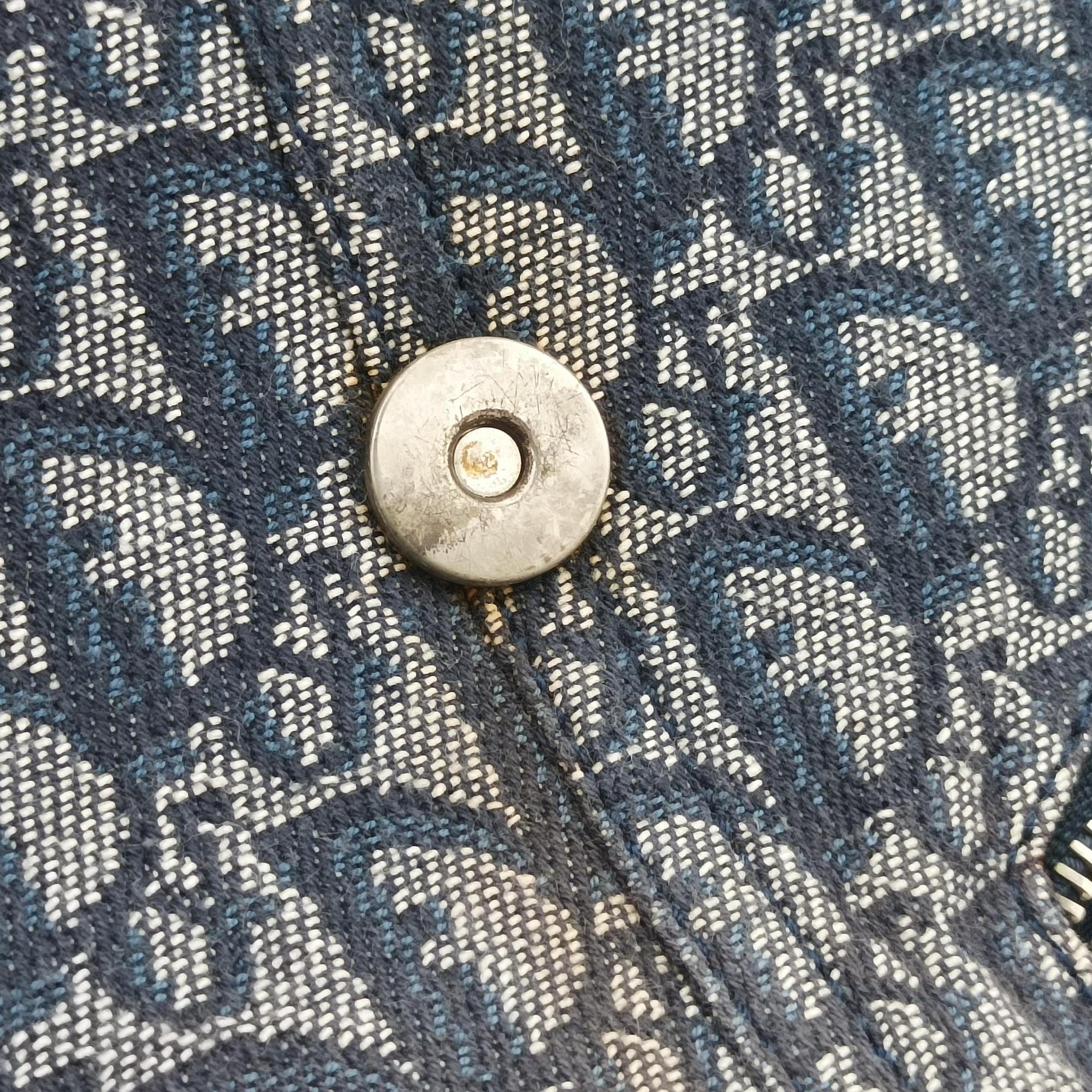 Pre-owned Christian Dior CD Logo Trotter Navy×Grey Jacquard×Leather  shoulderbag | stylenewstar